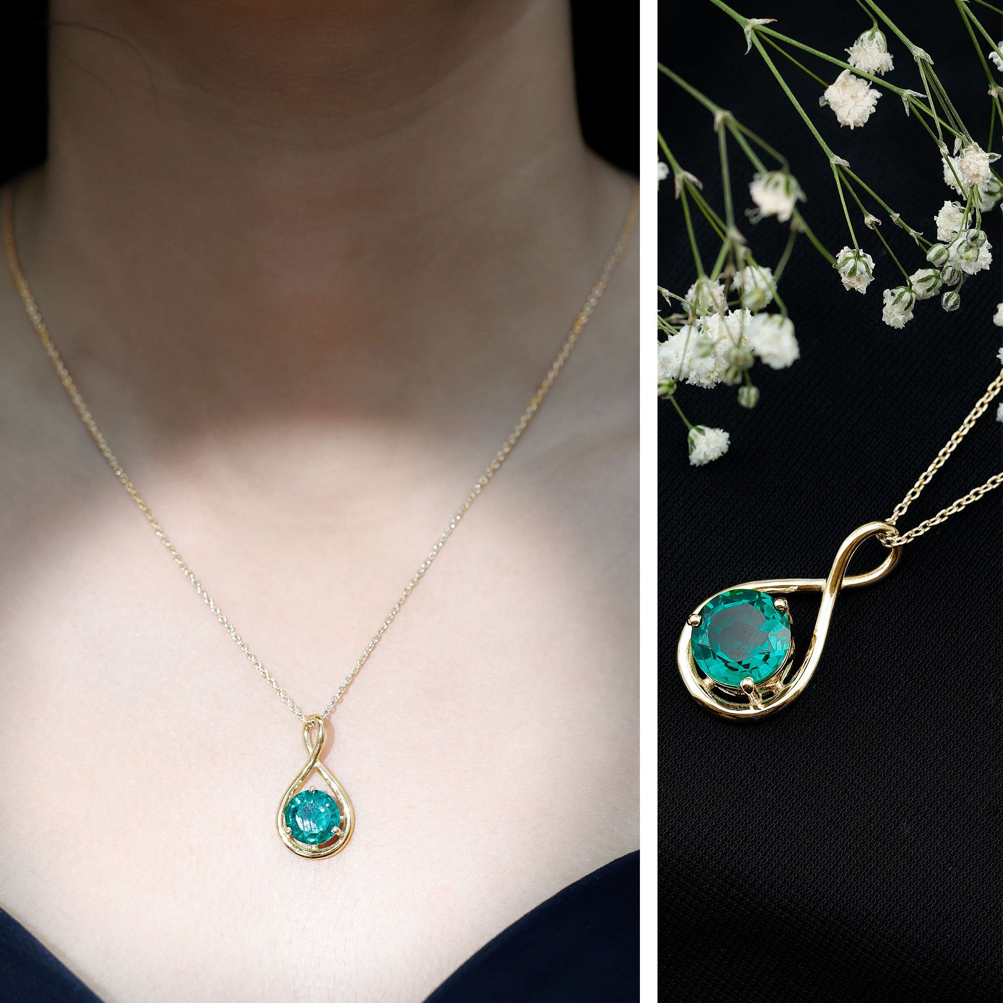Solitaire 3.5 Carat Lab Grown Emerald Infinity Necklace AAAA - Rosec Jewels