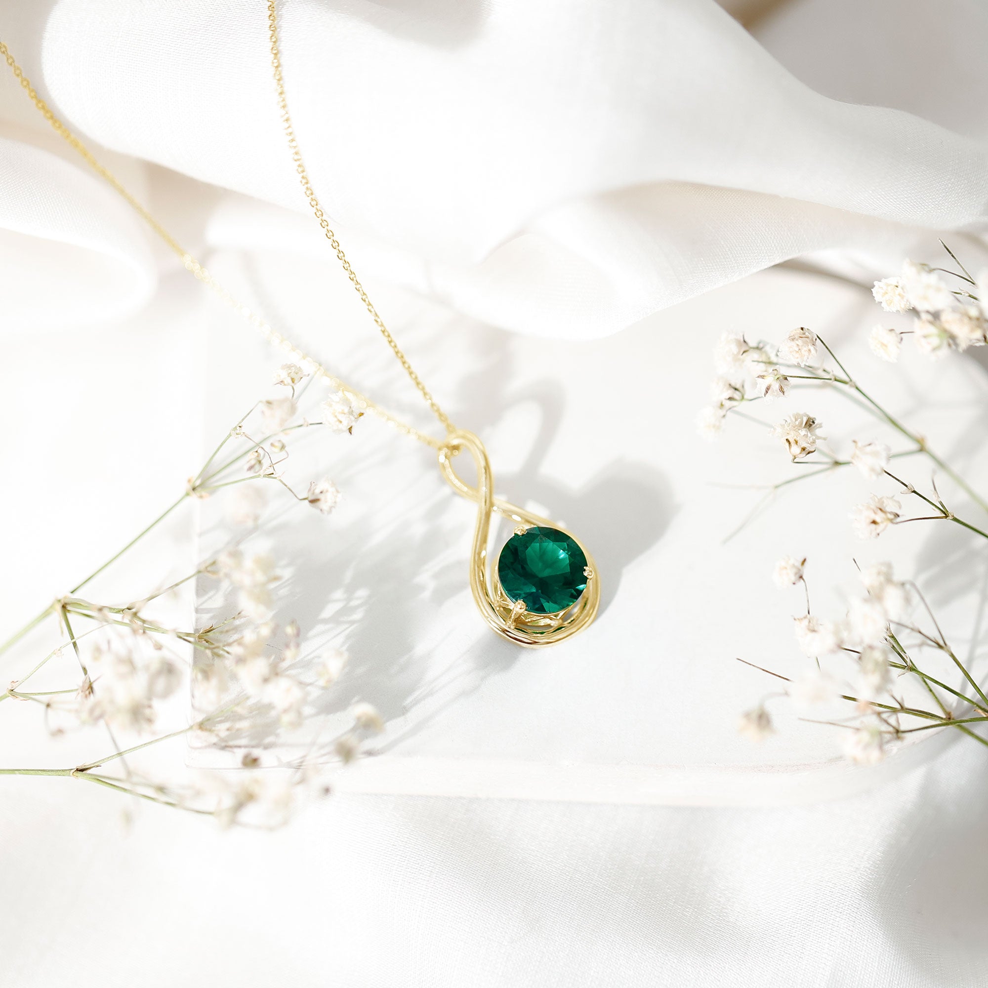 Solitaire 3.5 Carat Lab Grown Emerald Infinity Necklace AAAA - Rosec Jewels