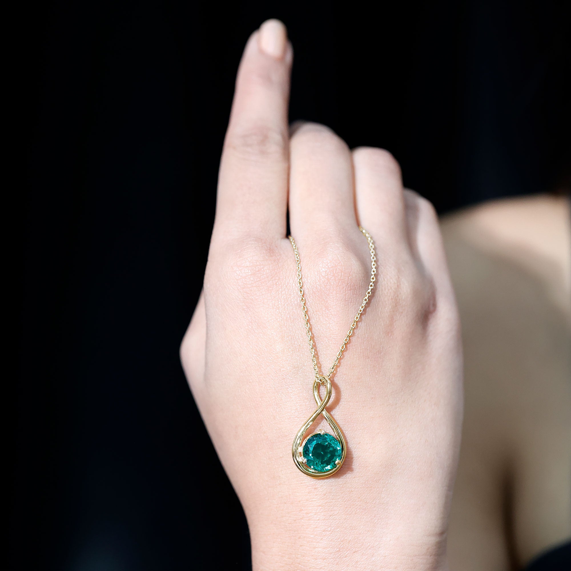 Solitaire 3.5 Carat Lab Grown Emerald Infinity Necklace AAAA - Rosec Jewels
