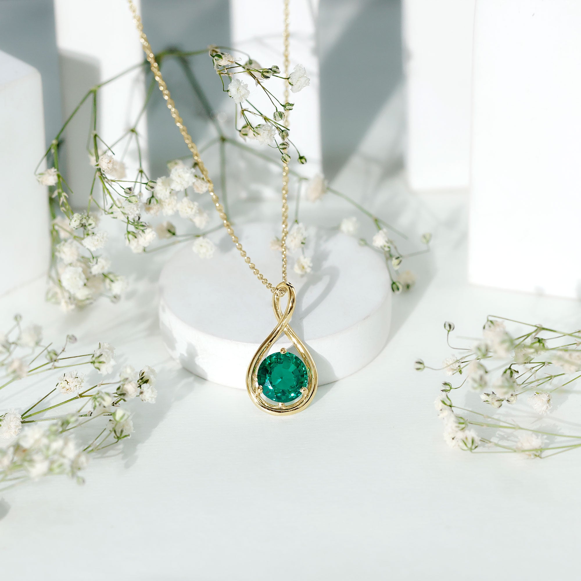 Solitaire 3.5 Carat Lab Grown Emerald Infinity Necklace AAAA - Rosec Jewels