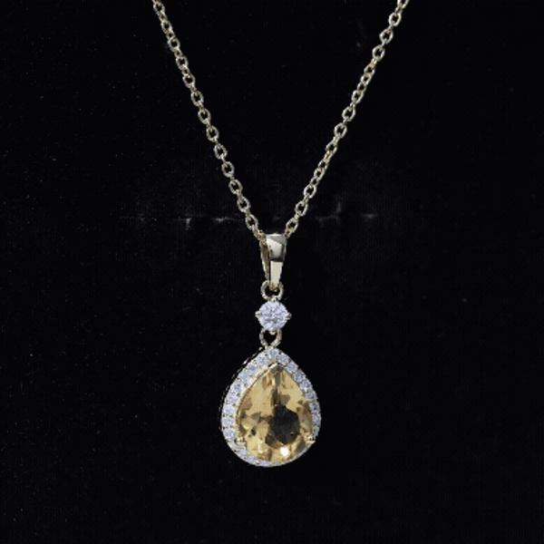 Certified 2 Carat Citrine Teardrop Pendant Necklace with Diamond Halo AAA 14K Yellow Gold Plated Silver - Rosec Jewels