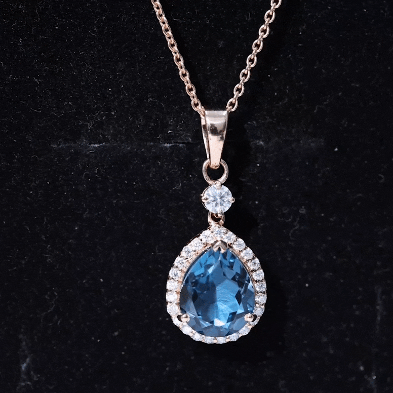 4.25 CT London Blue Topaz and Moissanite Halo Pendant Necklace London Blue Topaz - ( AAA ) - Quality - Rosec Jewels