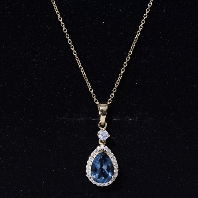 1.75 Carat London Blue Topaz Teardrop Necklace with Moissanite Halo AAA 92.5 Sterling Silver - Rosec Jewels