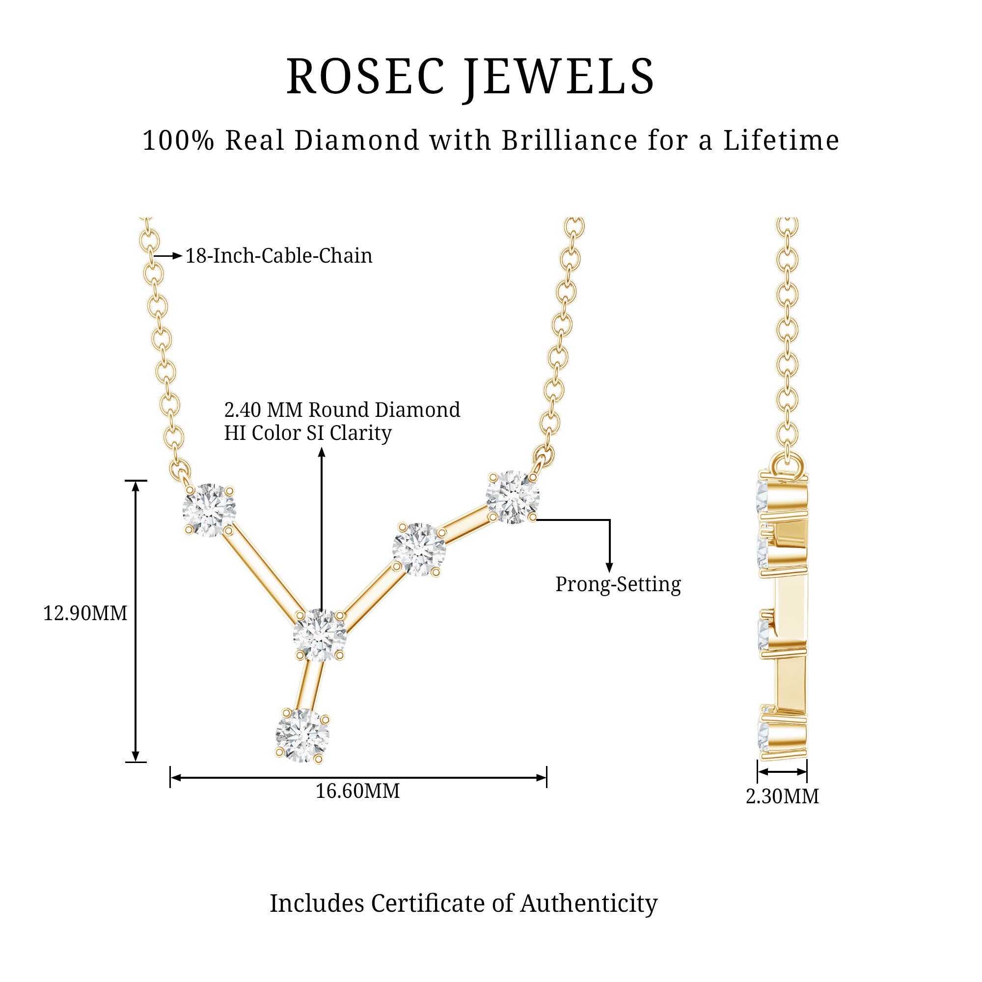 Natural Diamond Zodiac Cancer Constellation Necklace for Women Natural - ( HI-SI ) - Rosec Jewels