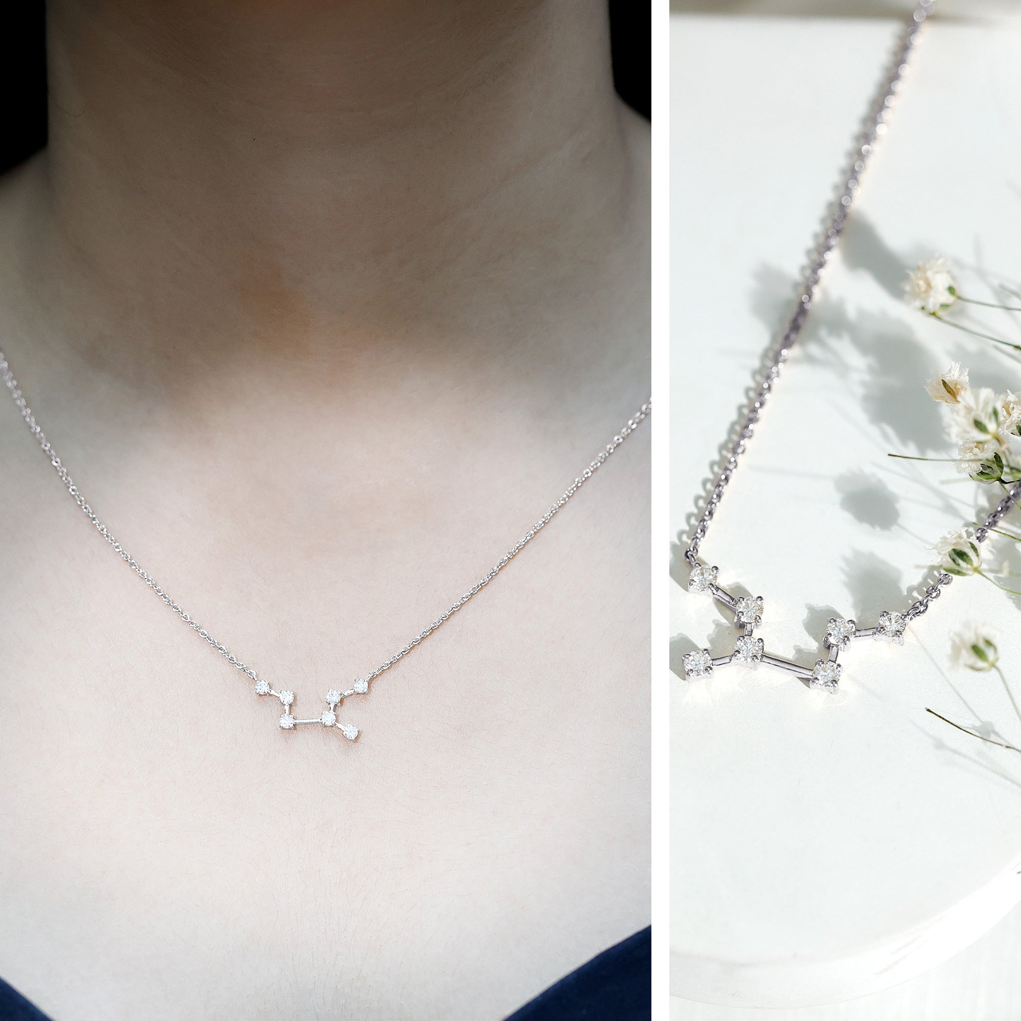 Moissanite Virgo Zodiac Constellation Necklace D-VS1 - Rosec Jewels