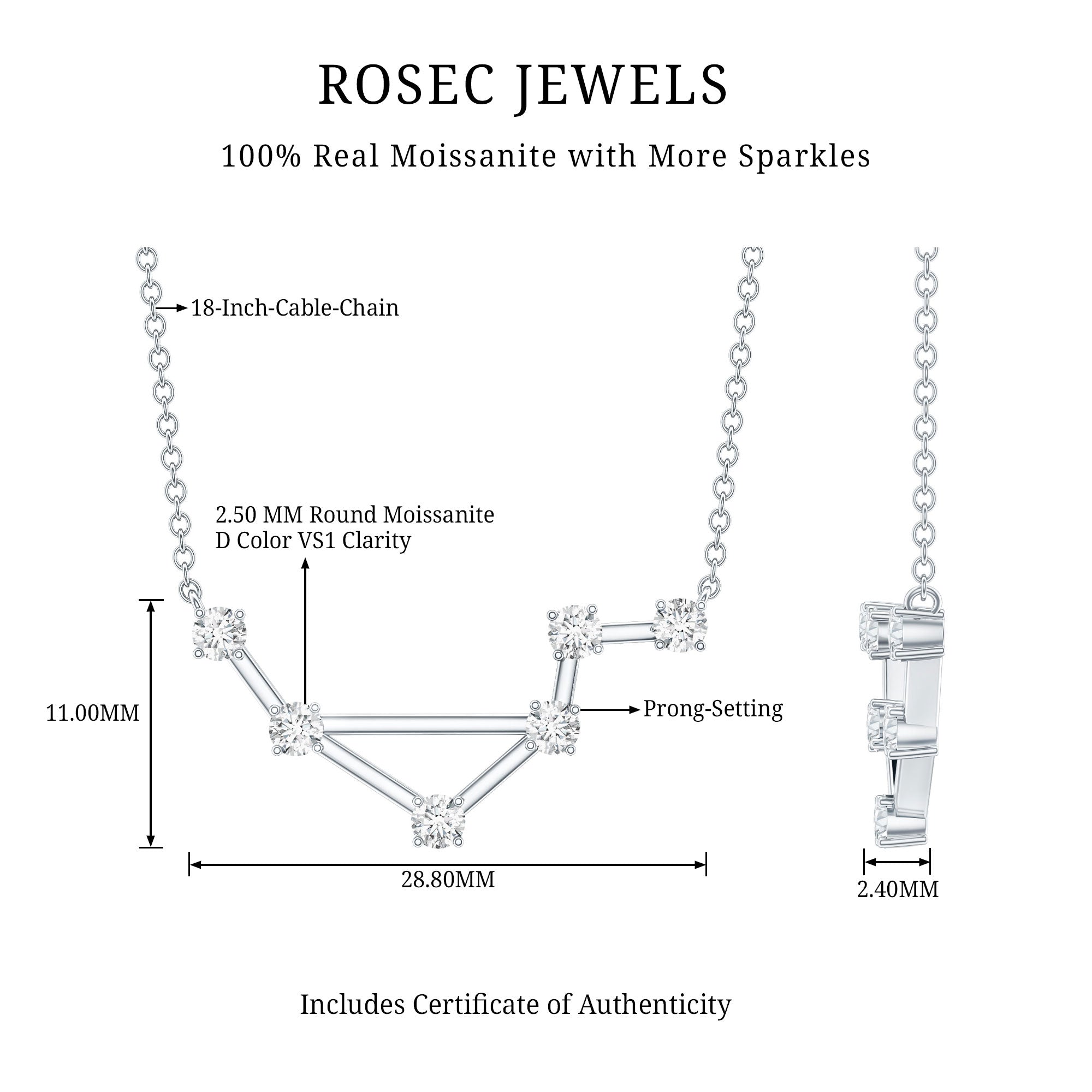 Certified Moissanite Libra Constellation Necklace D-VS1 - Rosec Jewels