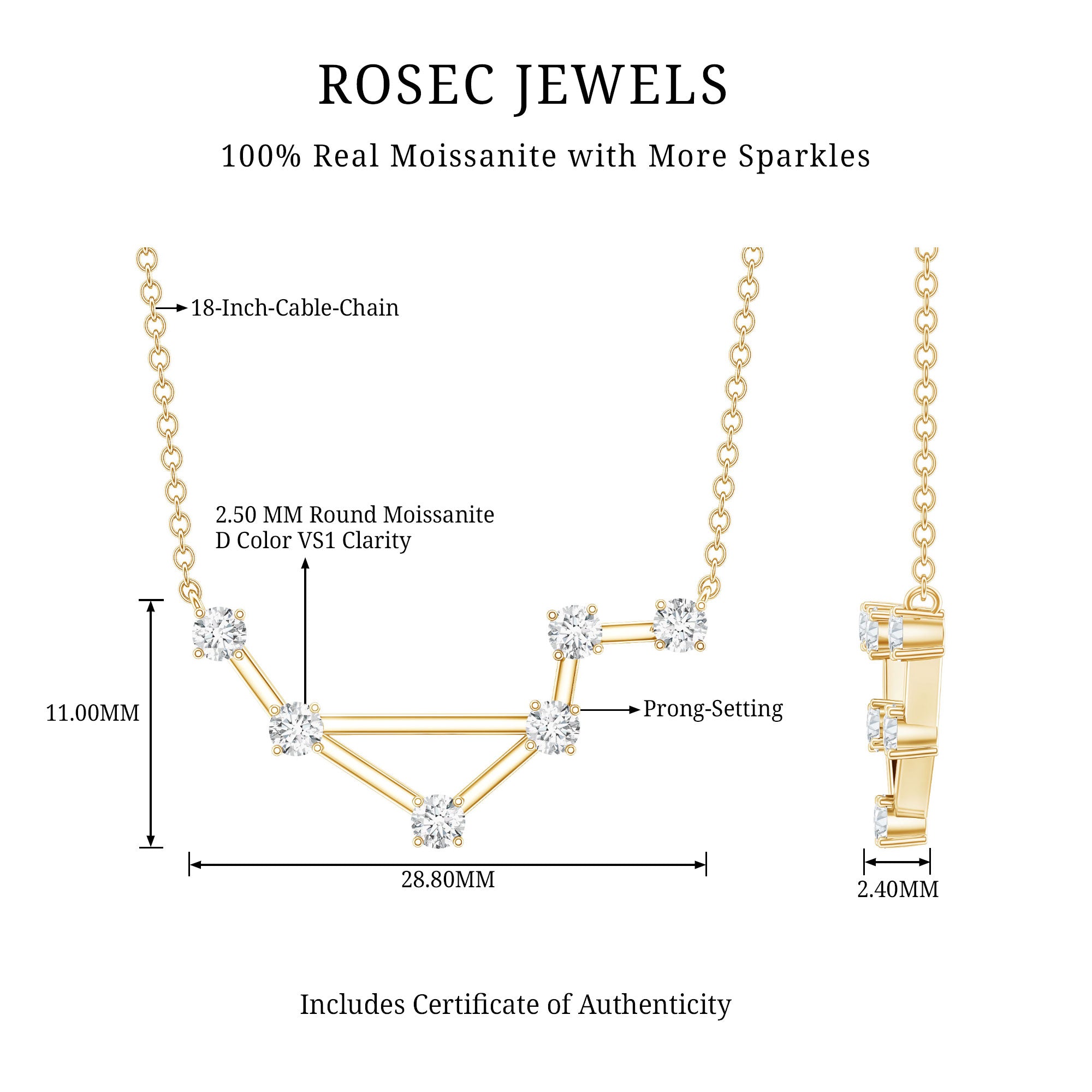 Certified Moissanite Libra Constellation Necklace D-VS1 - Rosec Jewels