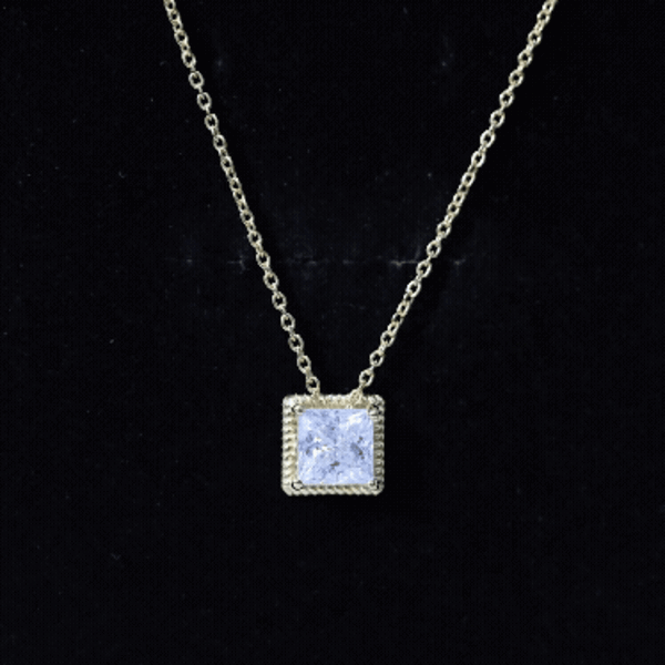 2 Carat Princess Cut Moissanite Solitaire Necklace with Rope Frame D-VS1 14K Yellow Gold Plated Silver - Rosec Jewels