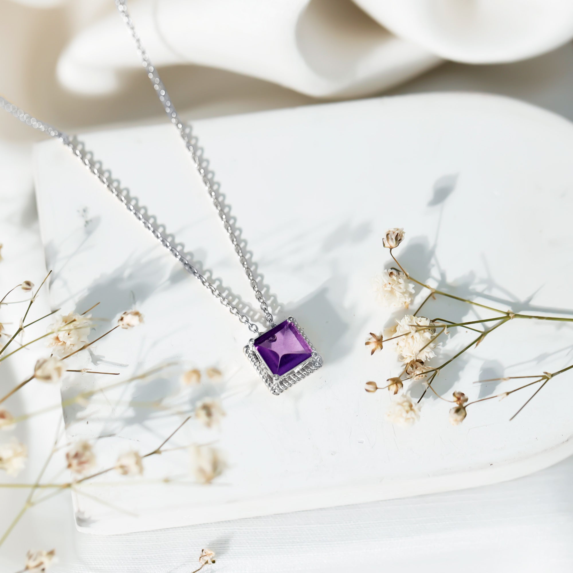 Princess Cut 1.5 Carat Amethyst Solitaire Necklace in Sterling Silver AAA 92.5 Sterling Silver - Rosec Jewels