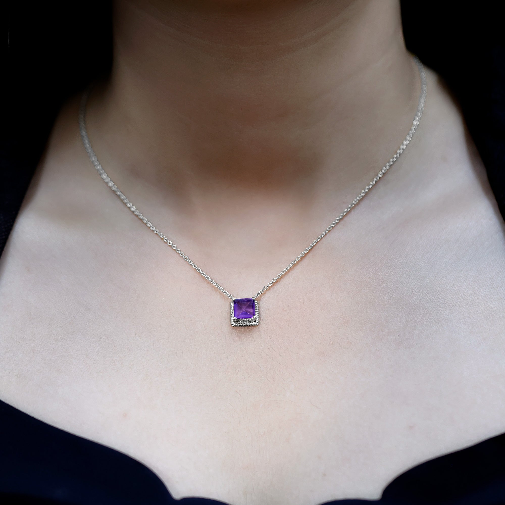 Princess Cut 1.5 Carat Amethyst Solitaire Necklace in Sterling Silver AAA 92.5 Sterling Silver - Rosec Jewels