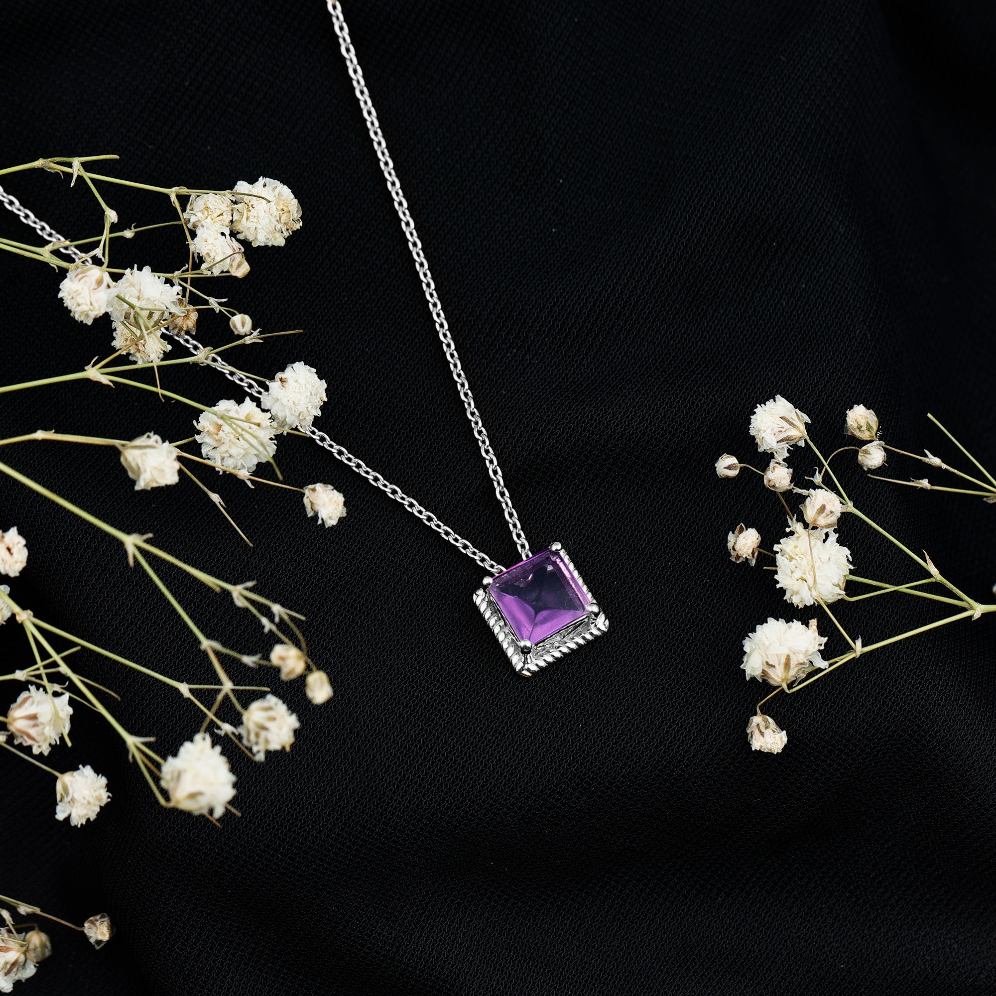 Princess Cut 1.5 Carat Amethyst Solitaire Necklace in Sterling Silver AAA 92.5 Sterling Silver - Rosec Jewels