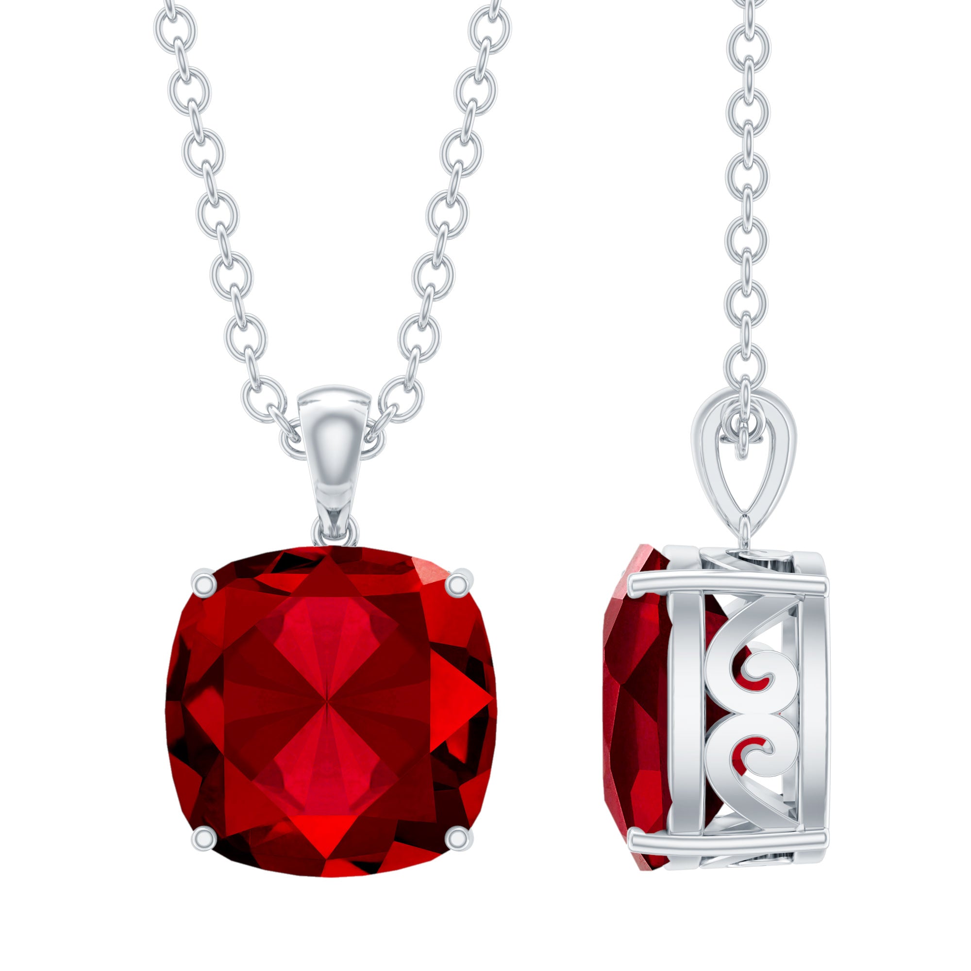 2 Carat Lab Created Ruby Solitaire Necklace With Chain