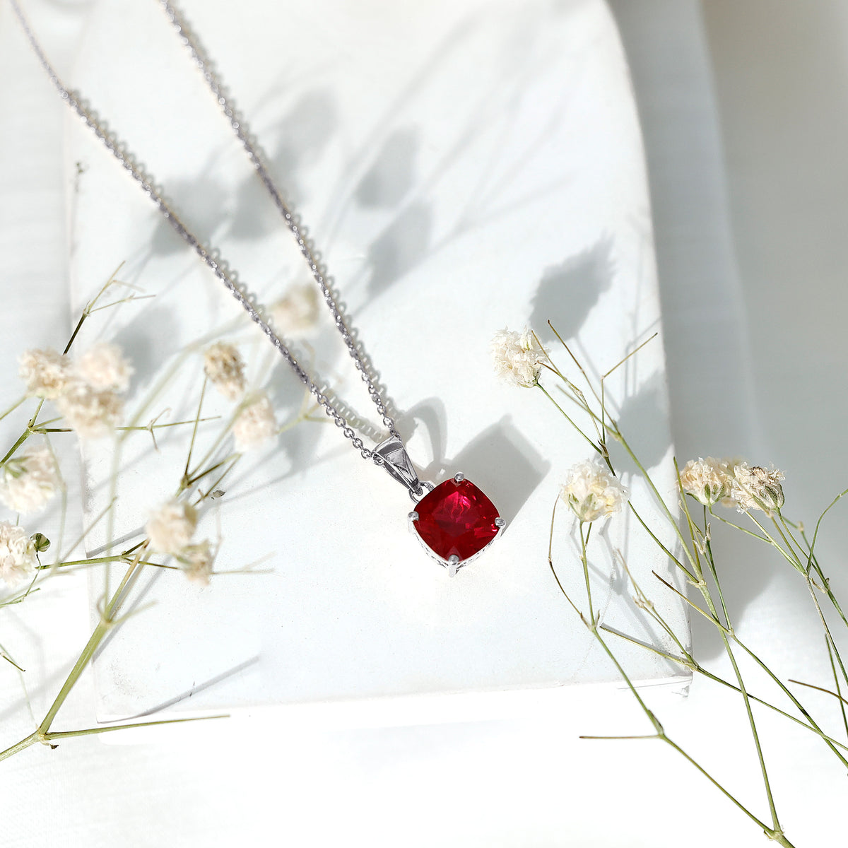 2 Carat Lab Created Ruby Solitaire Necklace With Chain AAAA - Rosec Jewels
