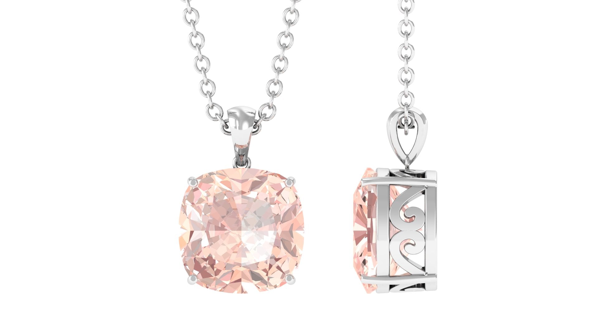 8 MM Cushion Cut Morganite Solitaire Pendant in 4 Prong Setting