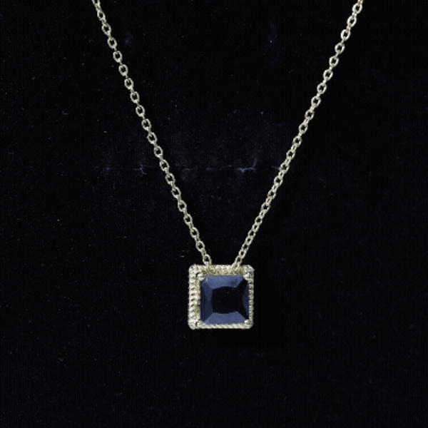 3 Carat Princess Cut Lab Created Black Diamond Necklace with Silver Chain AAAA ( Synthetic ) 14K Yellow Gold Plated Silver - Rosec Jewels