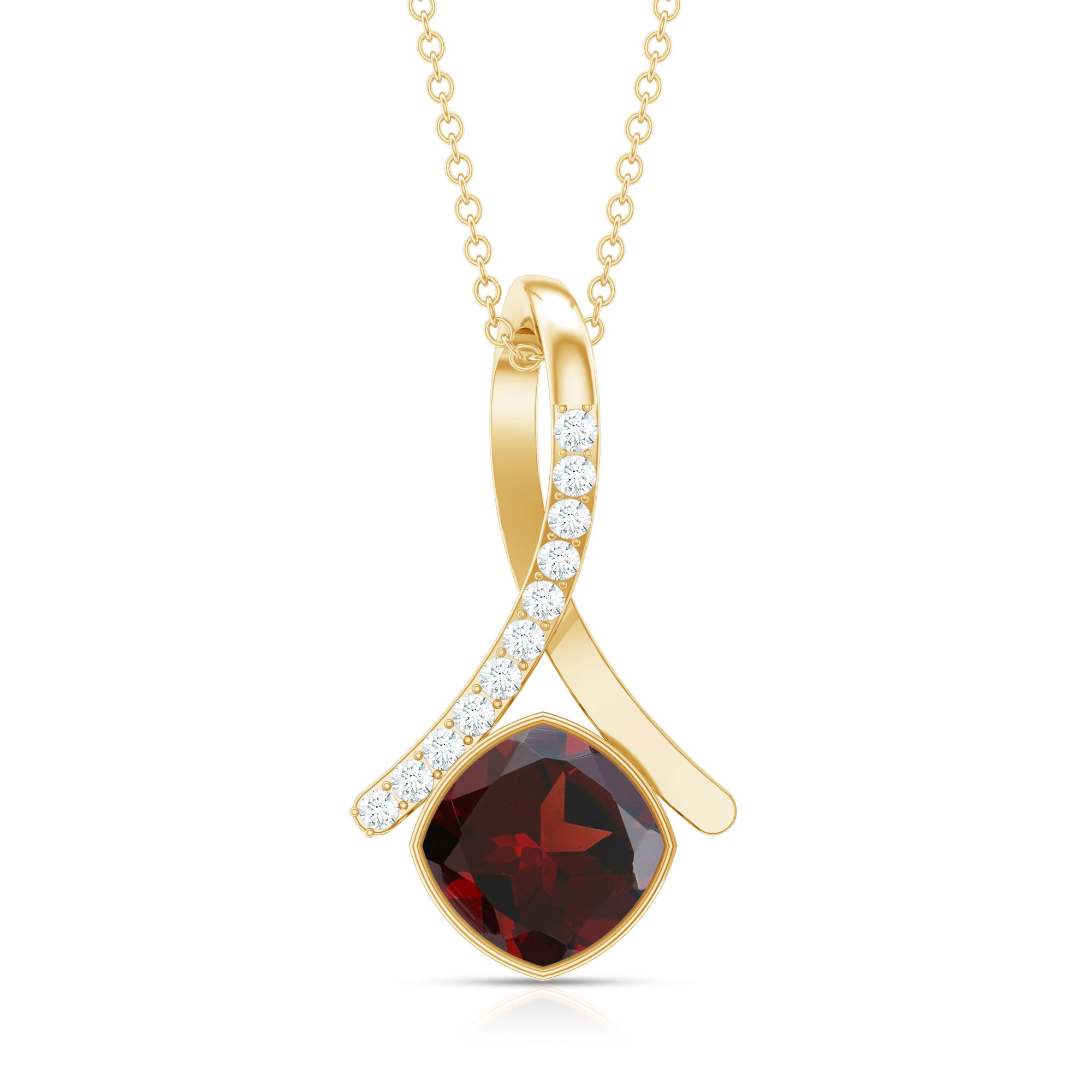 3 Carat Cushion Cut Garnet Solitaire Pendant with Diamond Twisted Bail AAA - Rosec Jewels