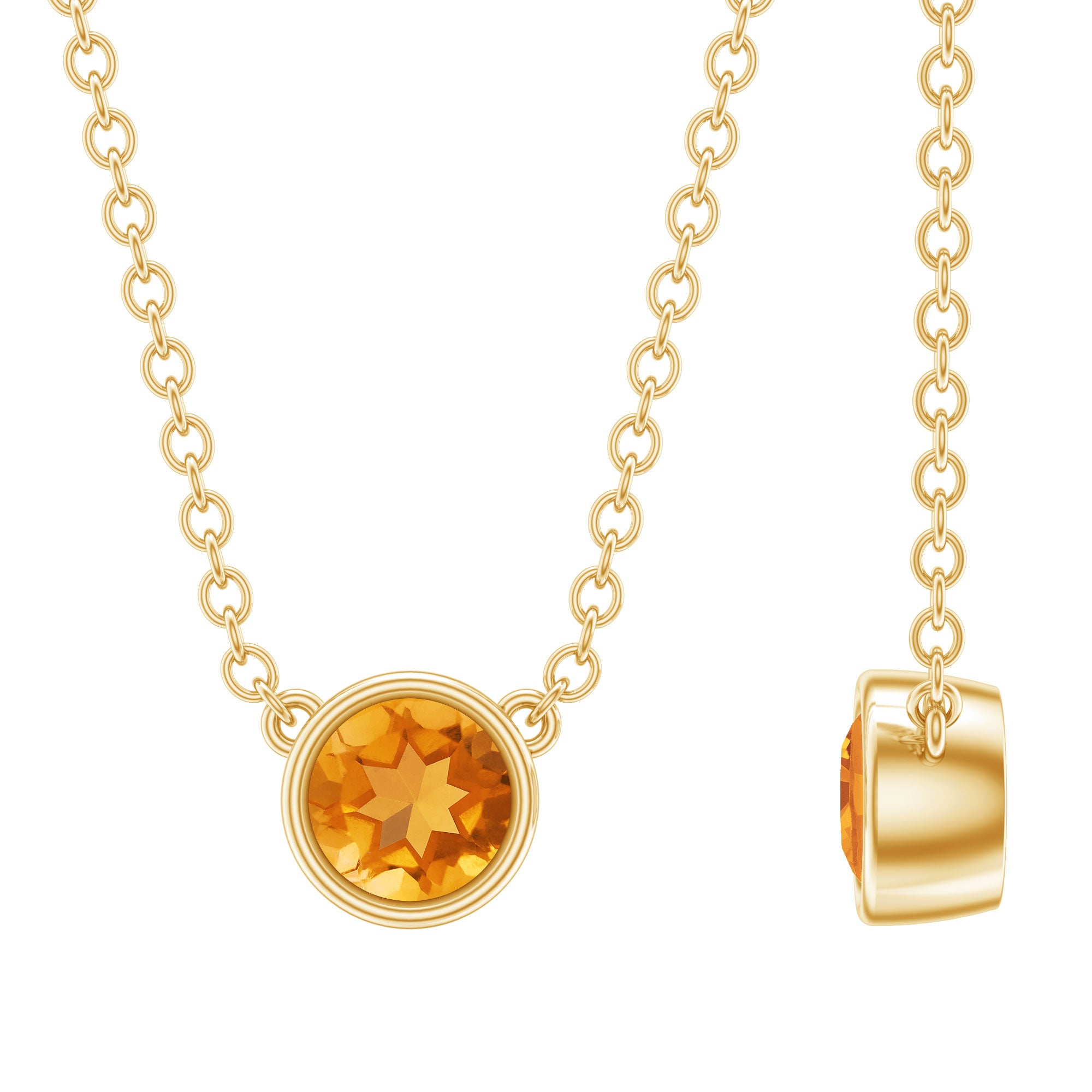 Round Shape Citrine Solitaire Necklace in Bezel Setting AAA - Rosec Jewels