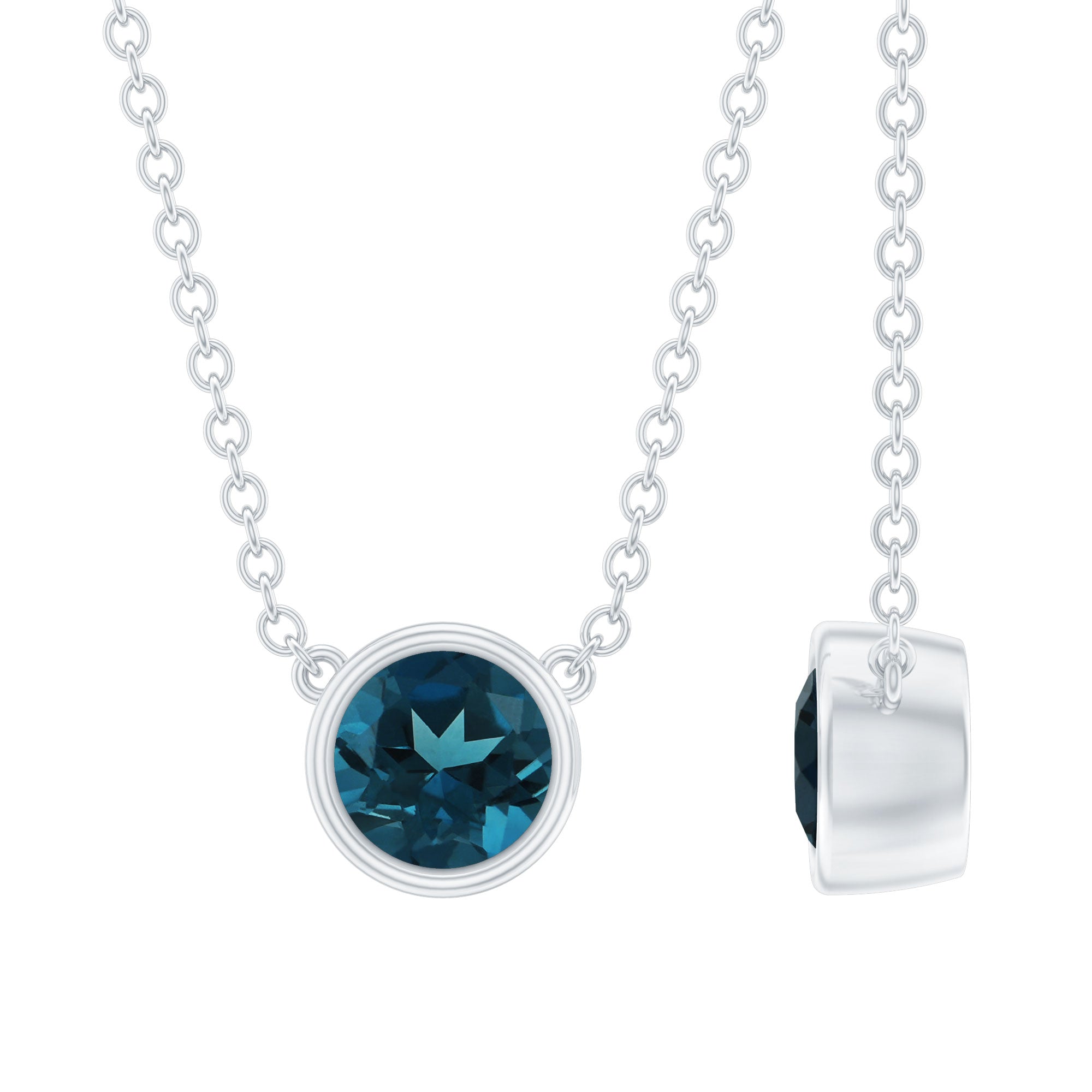 0.5 CT London Blue Topaz Solitaire Necklace in Bezel Setting