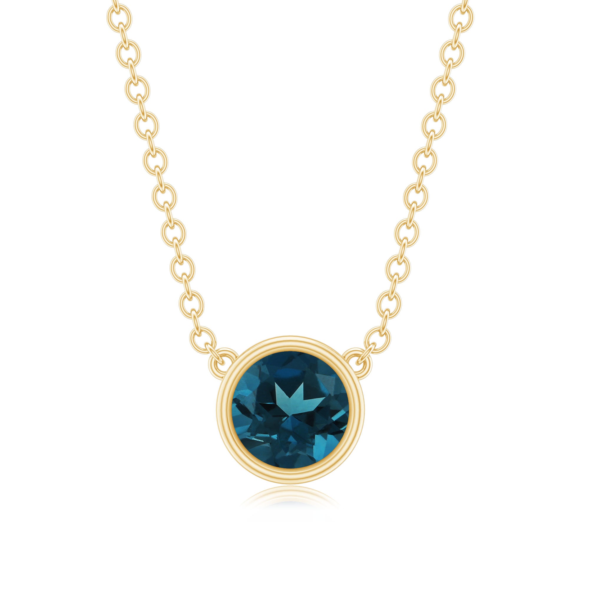 0.6 Carat Round London Blue Topaz Solitaire Necklace in Bezel Setting AAA - Rosec Jewels