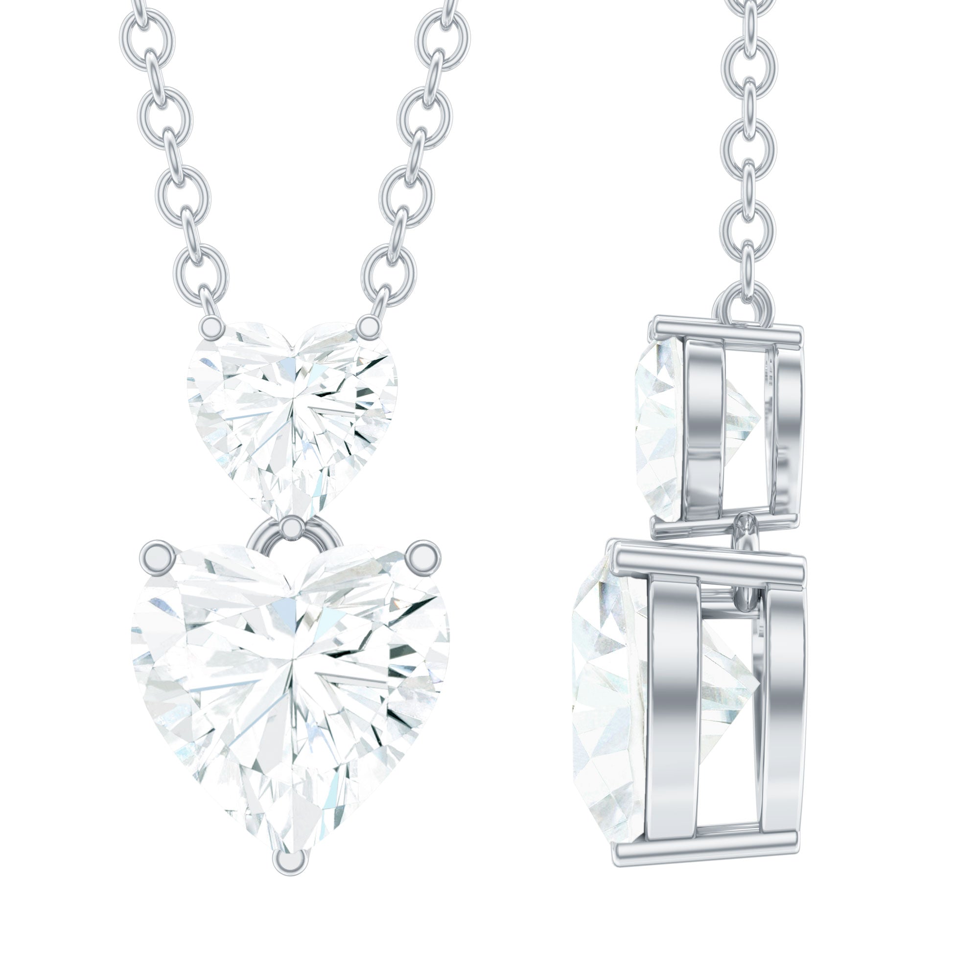 Certified Moissanite Double Heart Necklace in Prong Setting