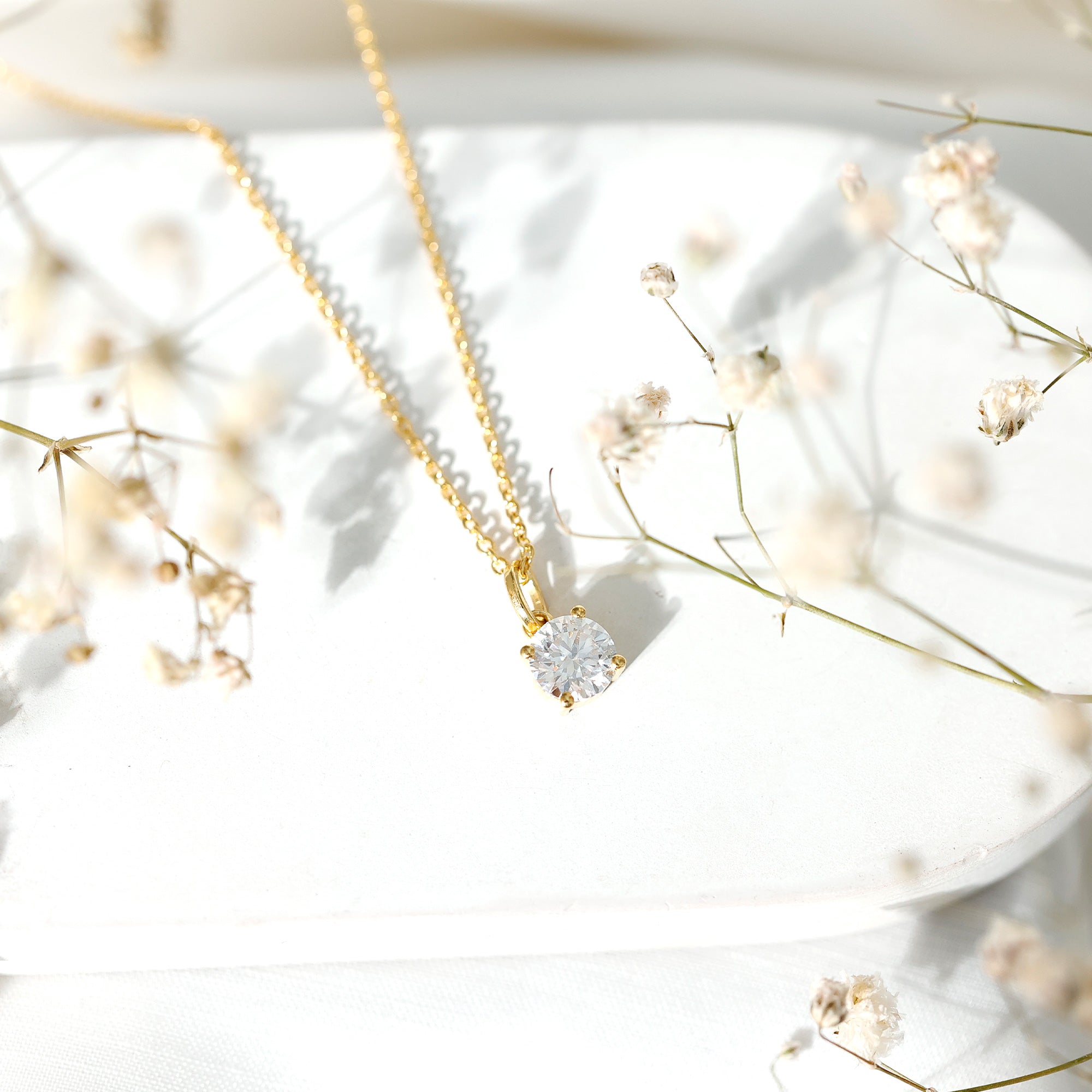 Certified 1 Carat Round Brilliant Cut Moissanite Solitaire Necklace With Silver Chain D-VS1 14K Yellow Gold Plated Silver - Rosec Jewels