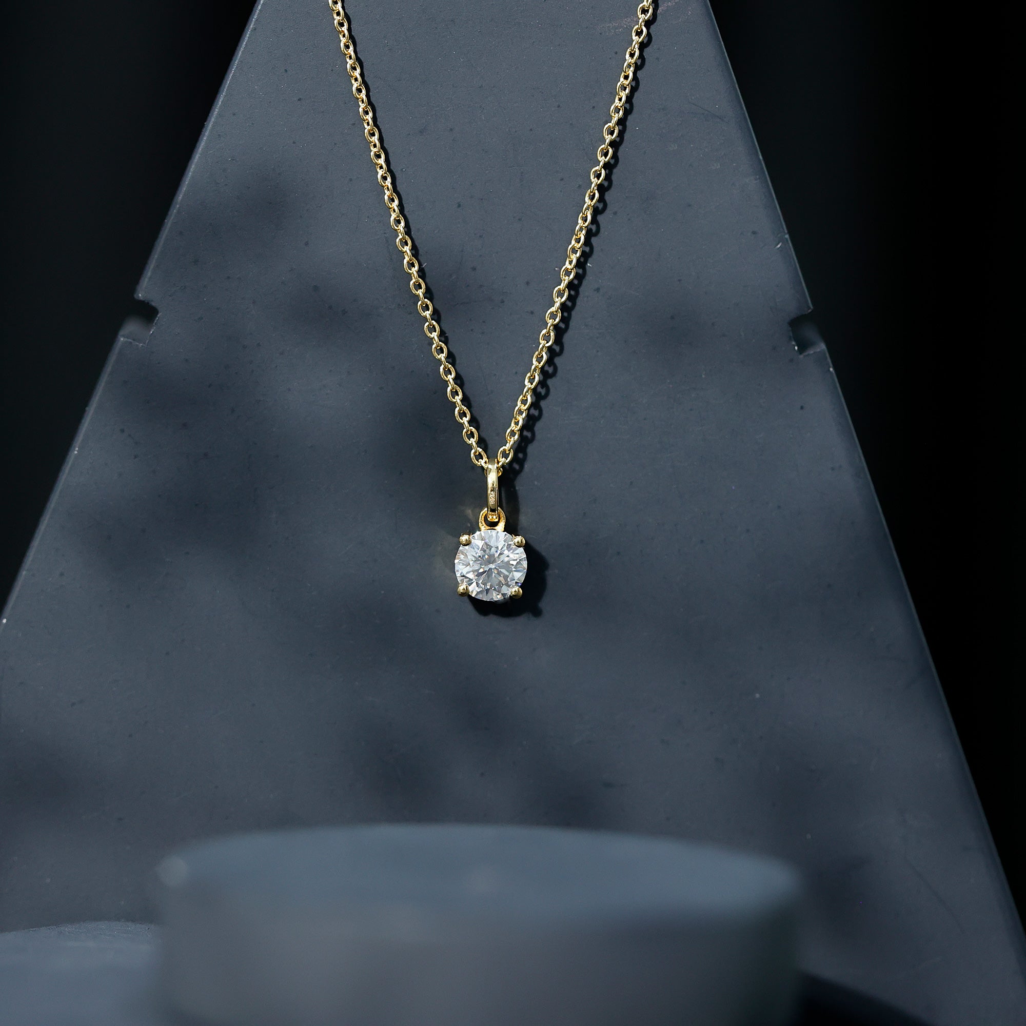 Certified 1 Carat Round Brilliant Cut Moissanite Solitaire Necklace With Silver Chain D-VS1 14K Yellow Gold Plated Silver - Rosec Jewels
