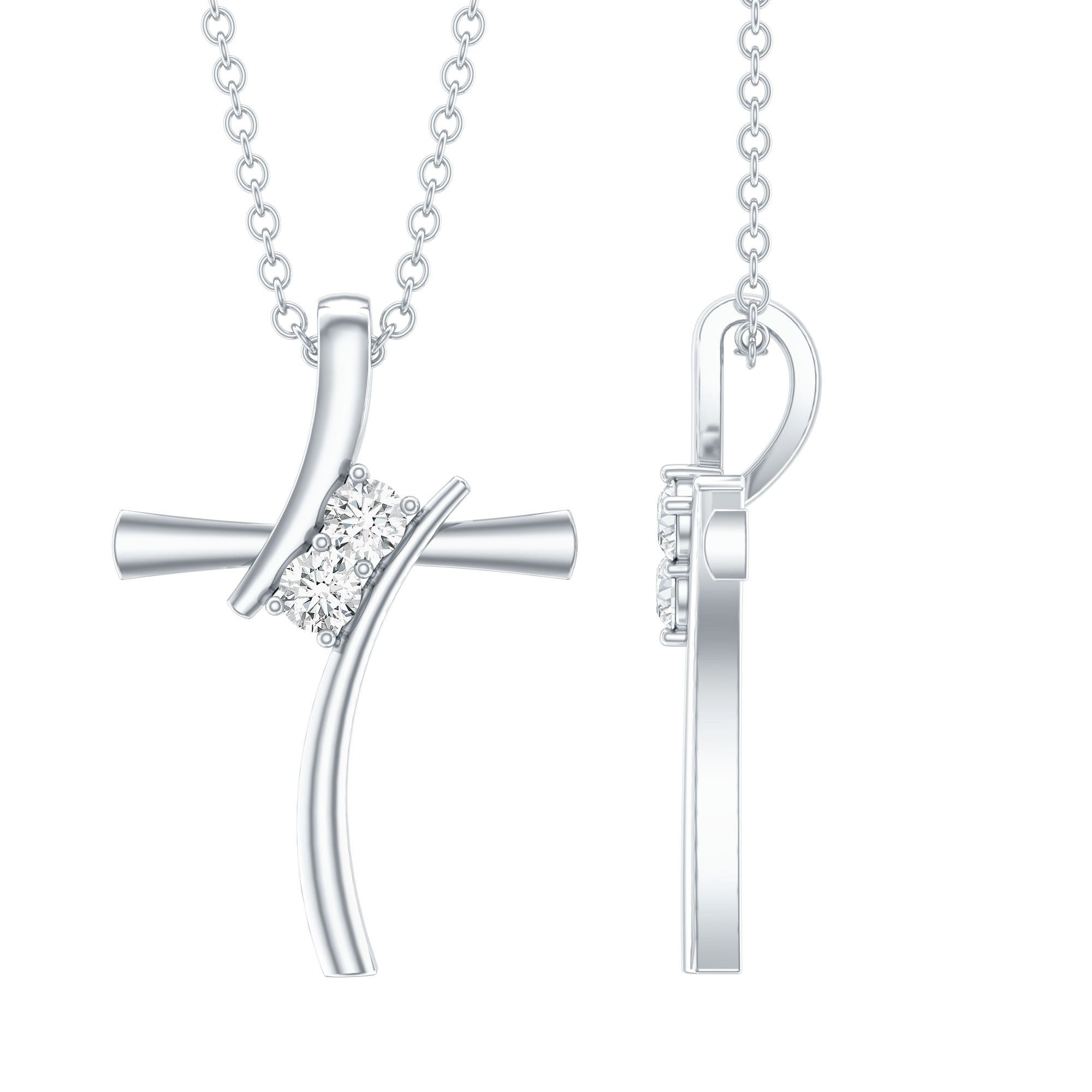 Certified Moissanite Cross Pendant Necklace in sterling Silver D-VS1 92.5 Sterling Silver - Rosec Jewels