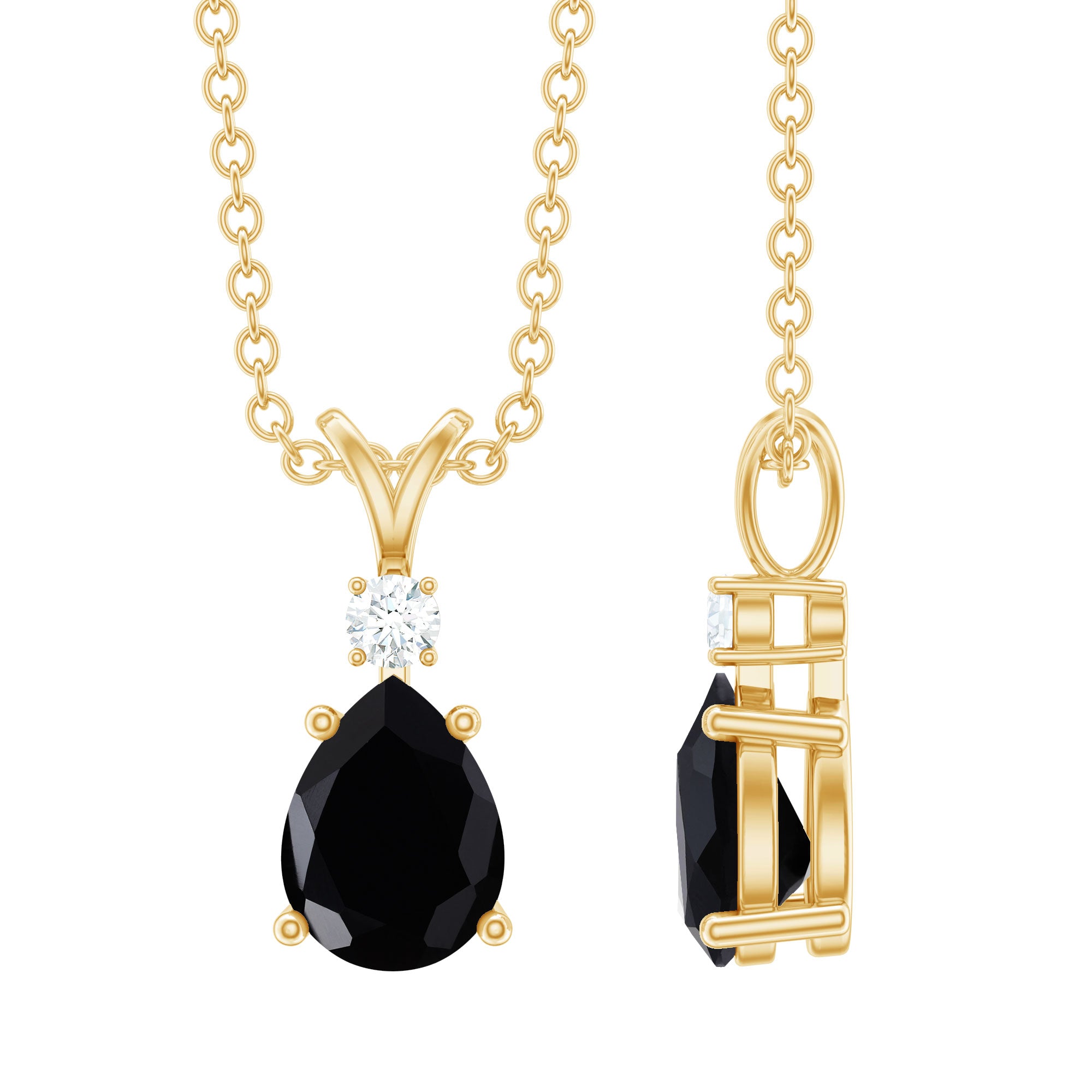 Pear Shape Black Onyx Solitaire Pendant with Diamond AAA - Rosec Jewels