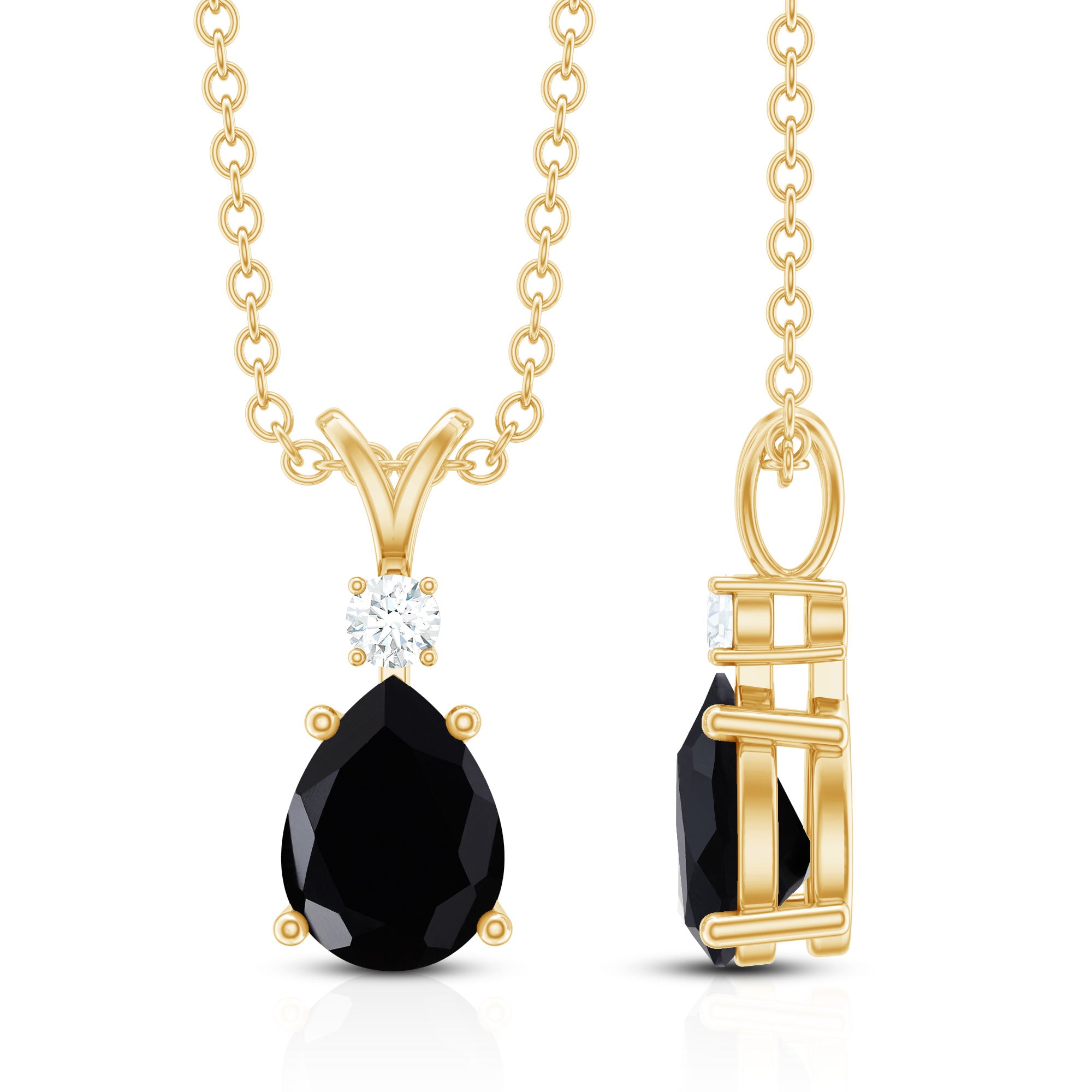 Pear Shape Black Onyx Solitaire Pendant with Diamond AAA - Rosec Jewels