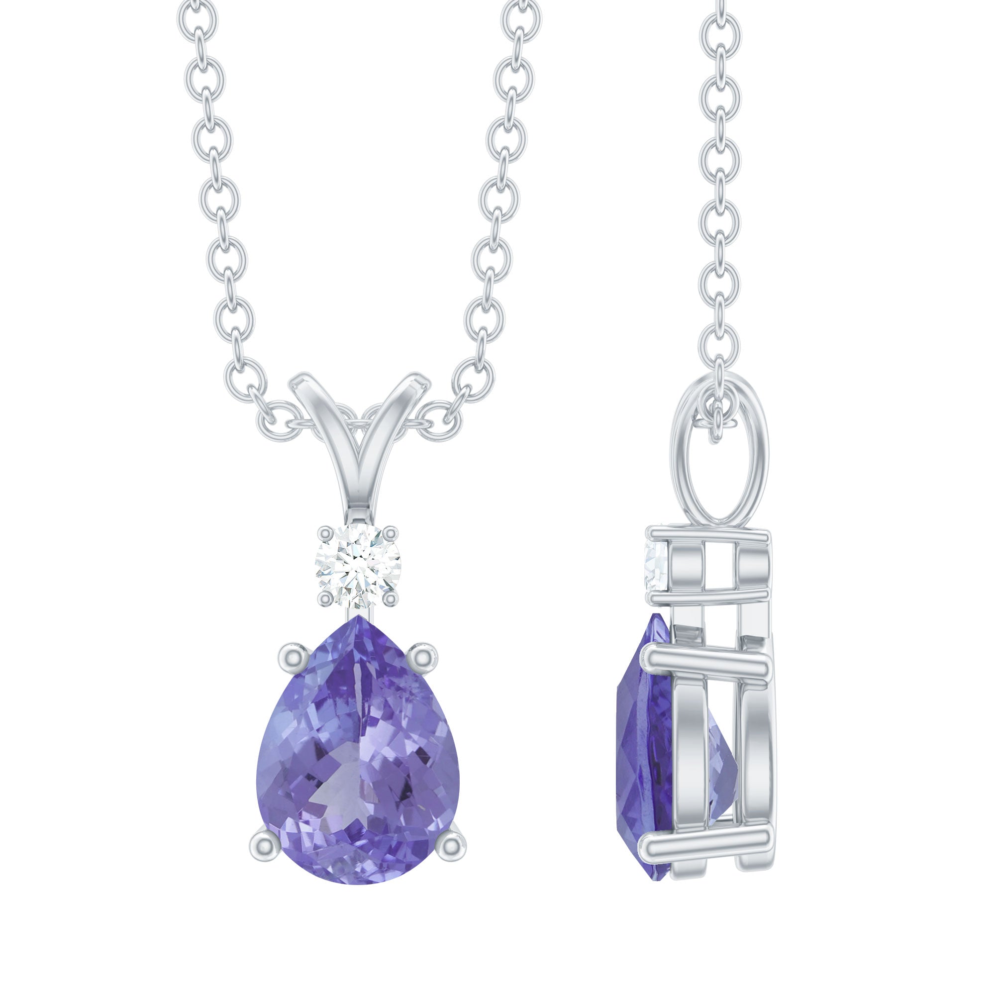 Real Tanzanite Teardrop Pendant Necklace with Diamond AAA - Rosec Jewels