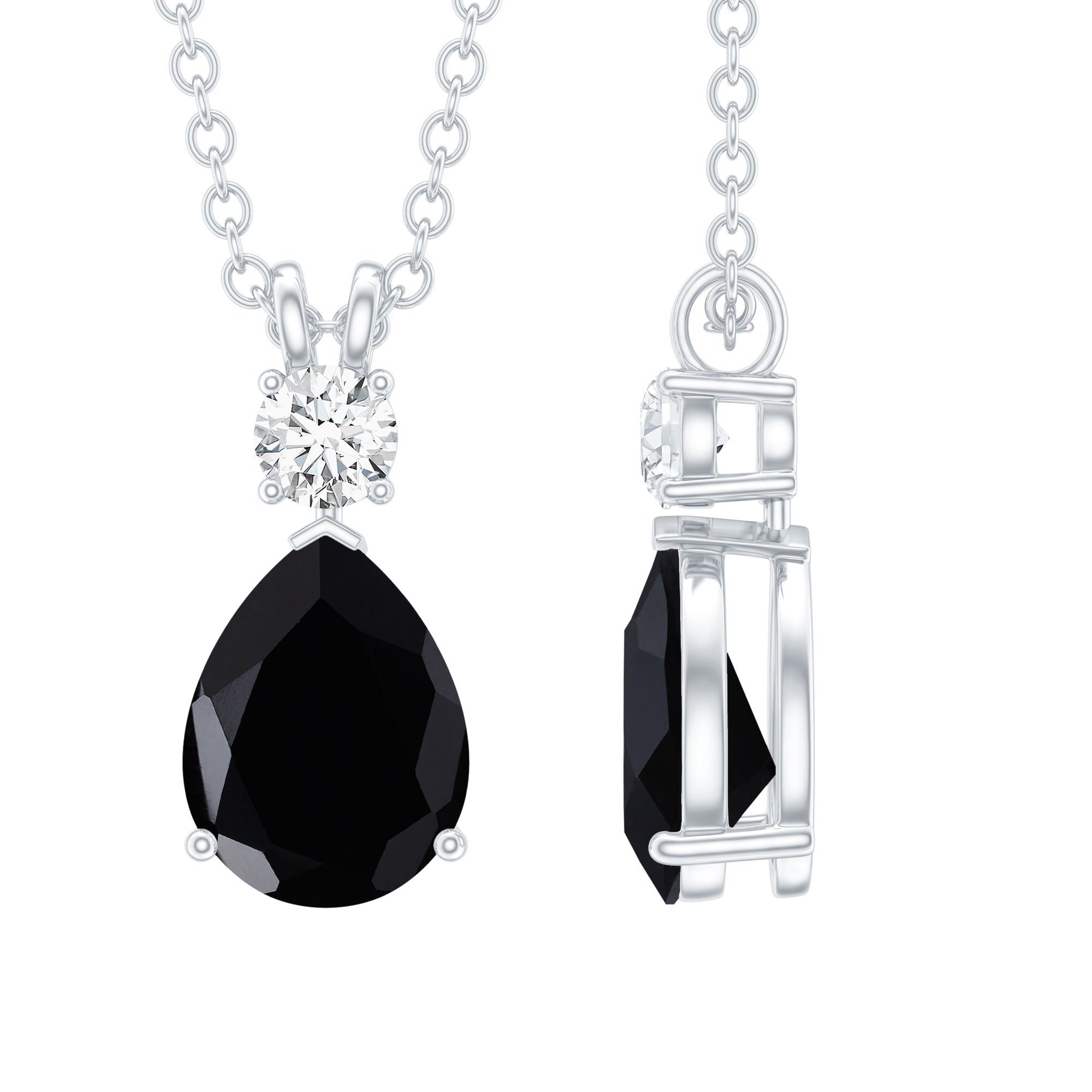 Pear Cut Created Black Diamond Drop Pendant with Moissanite