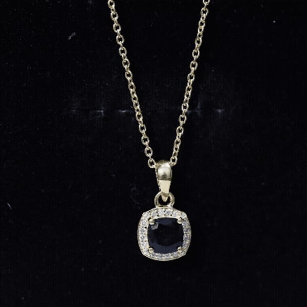 1.8 Carat Lab Grown Black and White Diamond Halo Necklace with Silver Chain AAAA ( Synthetic ) 14K Yellow Gold Plated Silver - Rosec Jewels