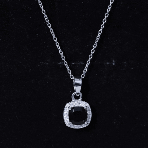 Certified 2 Carat Cushion Cut Black Spinel Necklace with Moissanite Halo AAA 92.5 Sterling Silver - Rosec Jewels