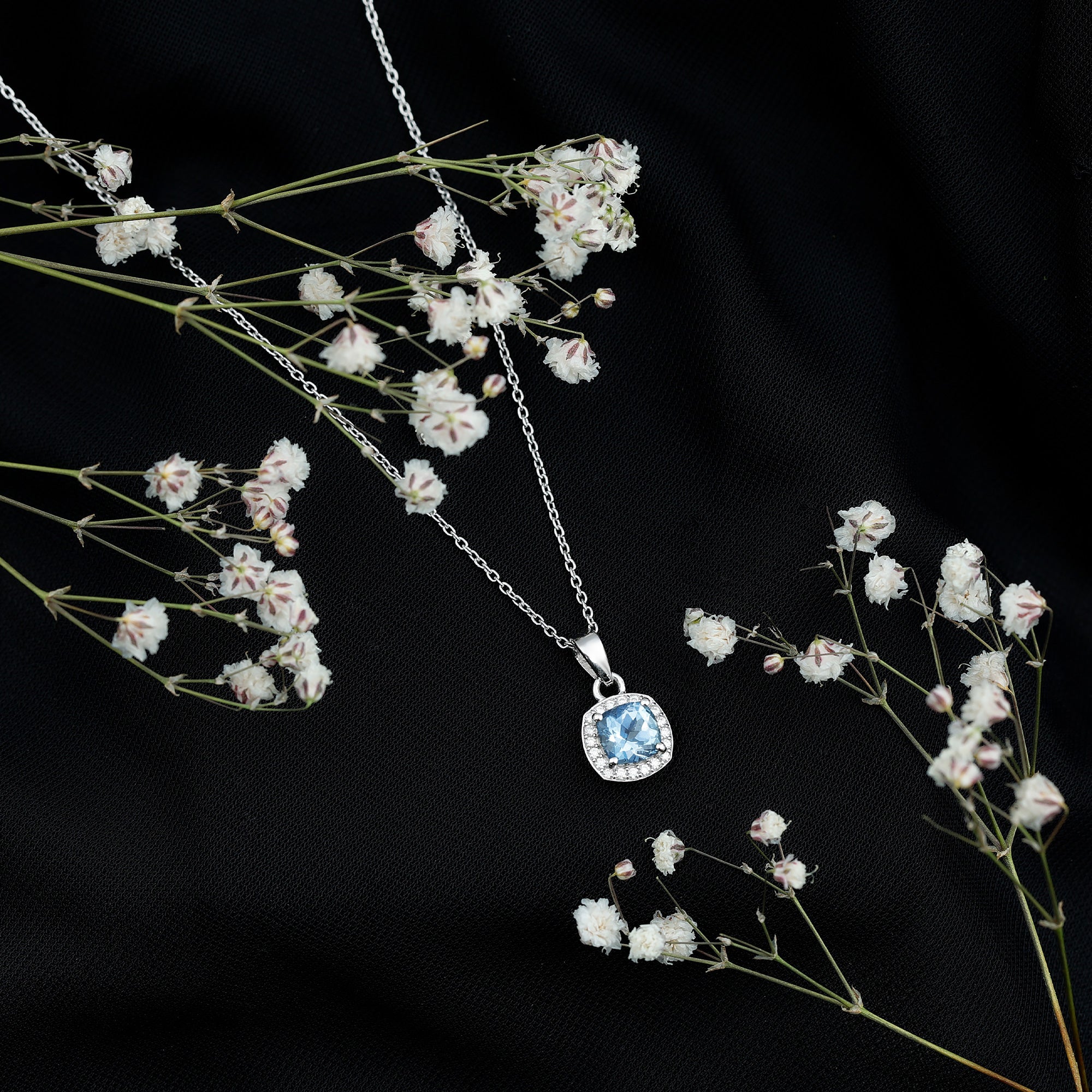 Cushion Cut 1 Carat Aquamarine Classic Necklace with Silver Chain AAA 92.5 Sterling Silver - Rosec Jewels