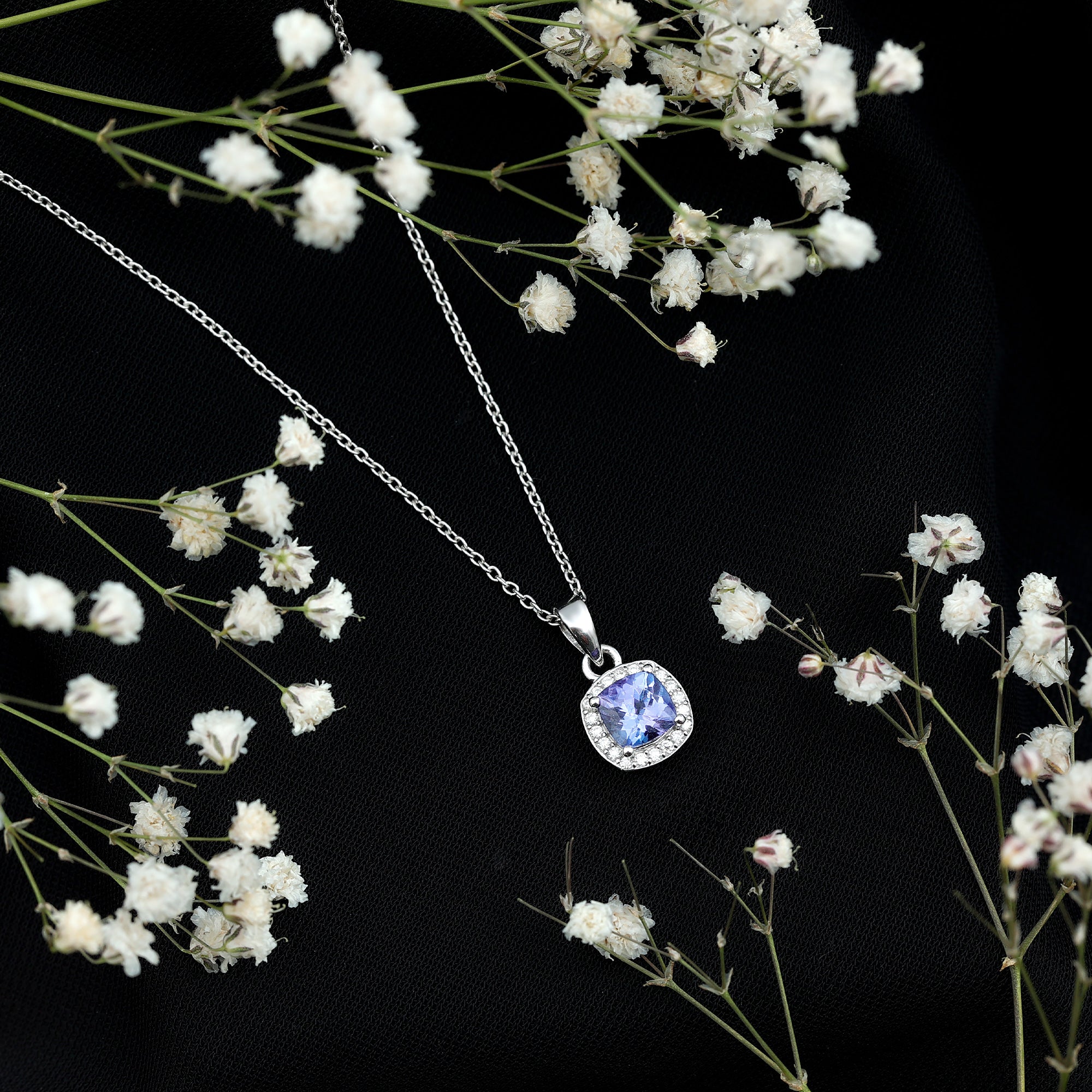Real 1.2 Carat Tanzanite Bridal Necklace with Silver Chain AAA 92.5 Sterling Silver - Rosec Jewels