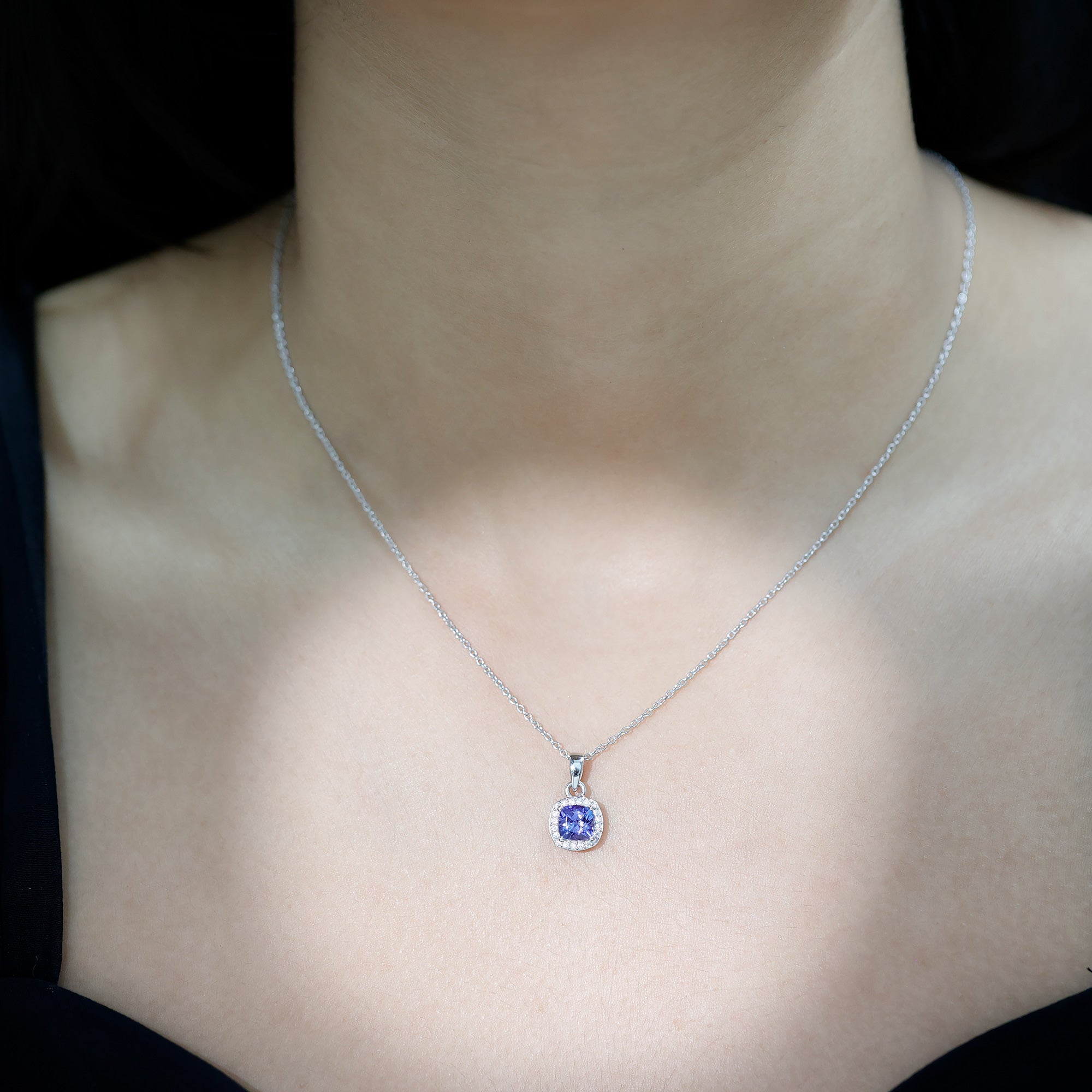 Real 1.2 Carat Tanzanite Bridal Necklace with Silver Chain AAA 92.5 Sterling Silver - Rosec Jewels