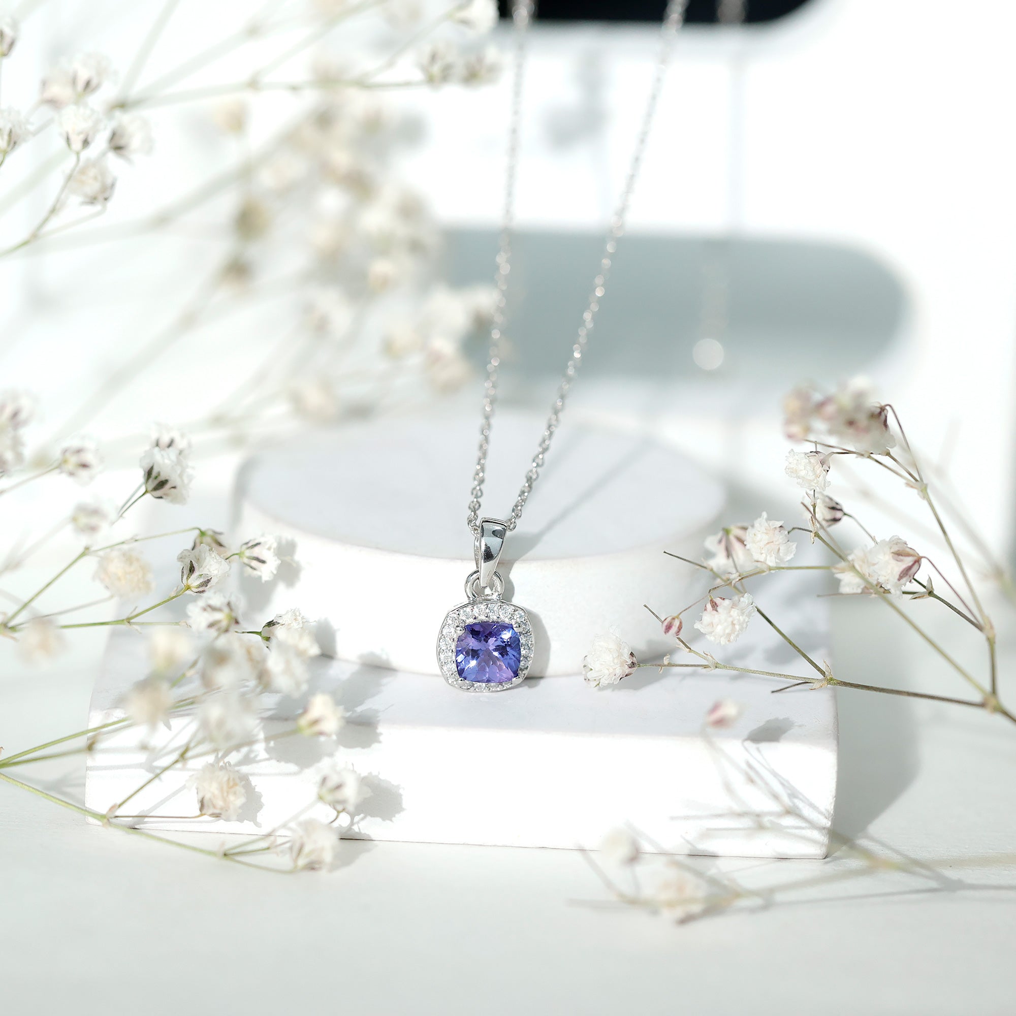 Real 1.2 Carat Tanzanite Bridal Necklace with Silver Chain AAA 92.5 Sterling Silver - Rosec Jewels