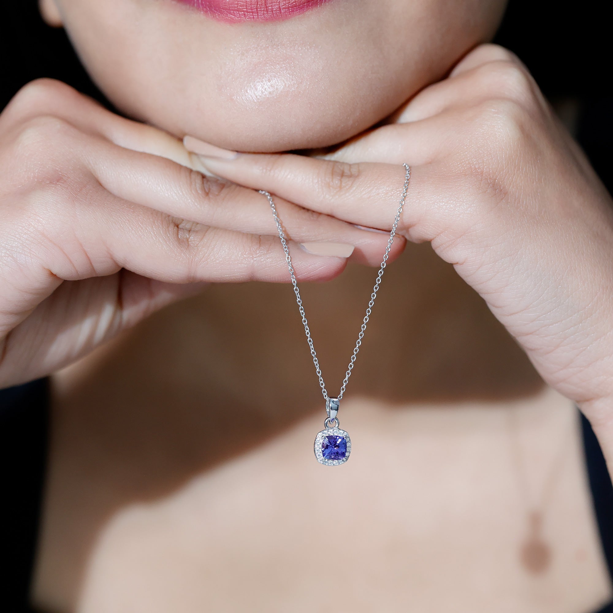 Real 1.2 Carat Tanzanite Bridal Necklace with Silver Chain AAA 92.5 Sterling Silver - Rosec Jewels