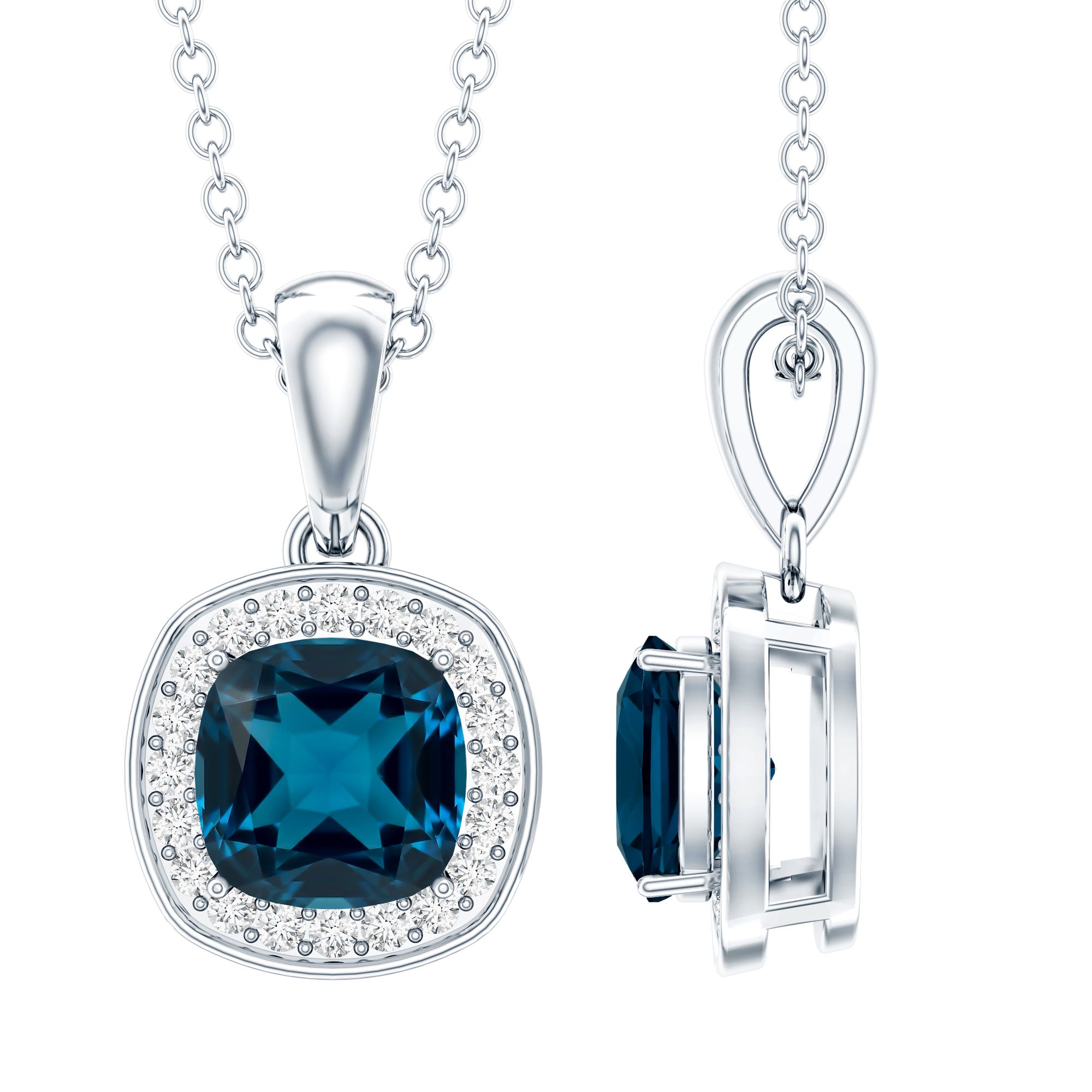 Natural 1 Carat London Blue Topaz Necklace with Chain AAA 92.5 Sterling Silver - Rosec Jewels