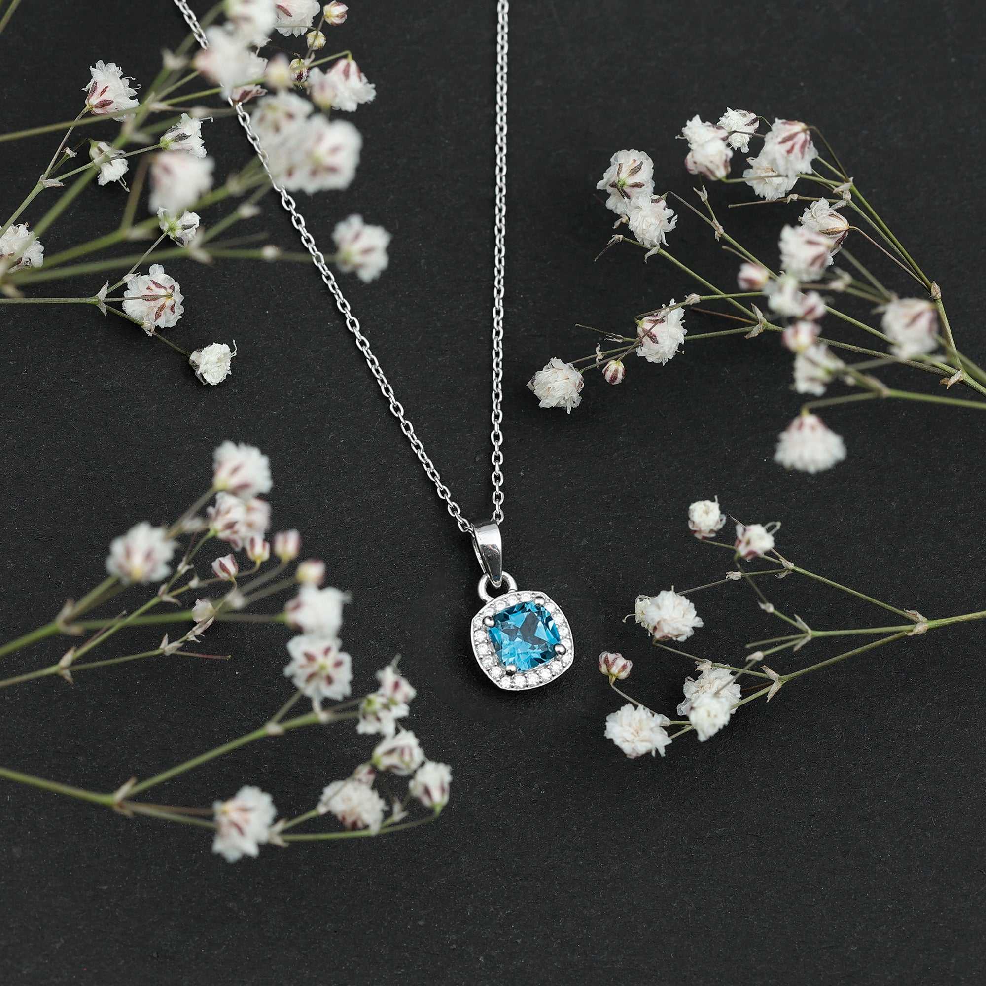 Natural 1 Carat London Blue Topaz Necklace with Chain AAA 92.5 Sterling Silver - Rosec Jewels