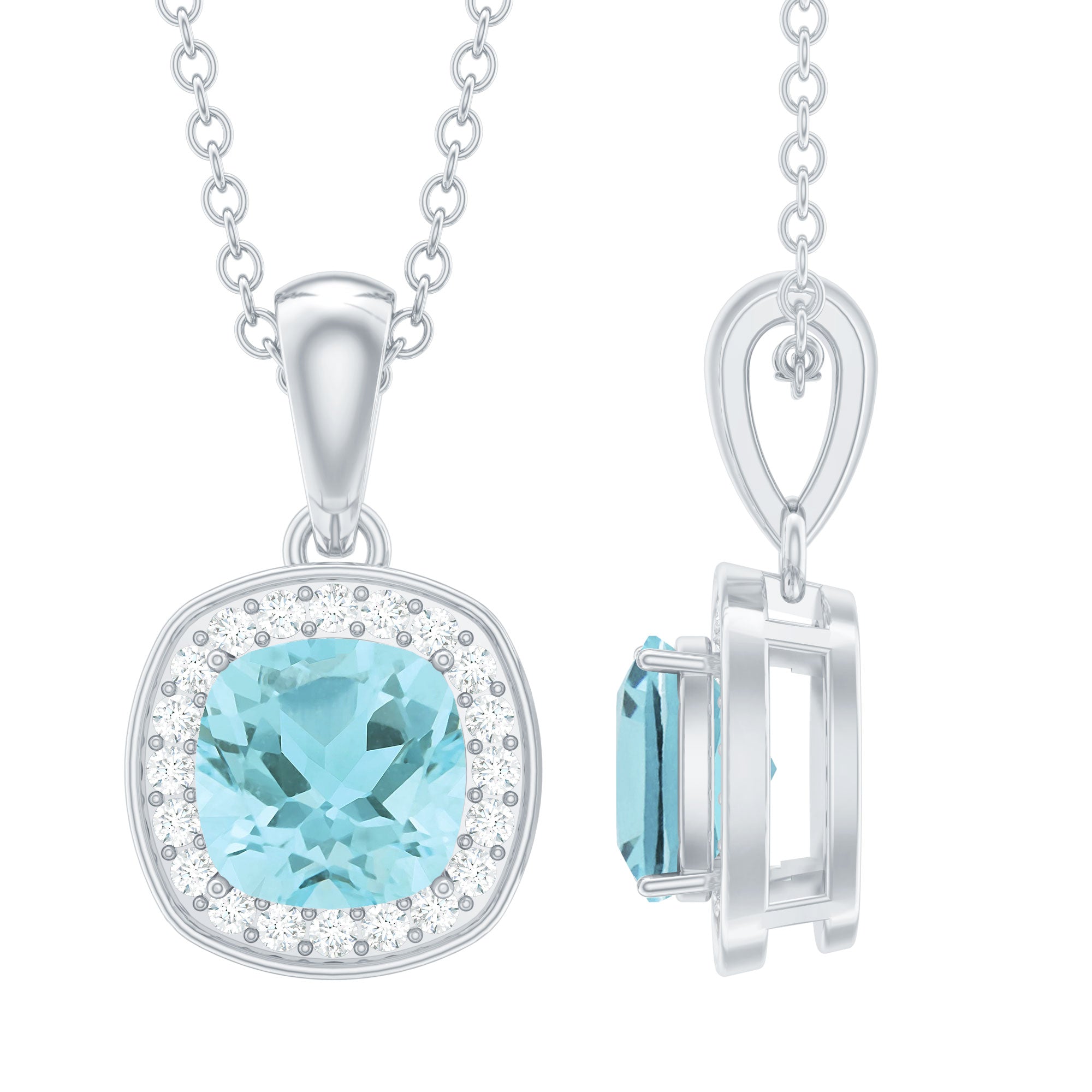 Natural Sky Blue Topaz Birthstone Necklace With Silver Chain AAA 92.5 Sterling Silver - Rosec Jewels