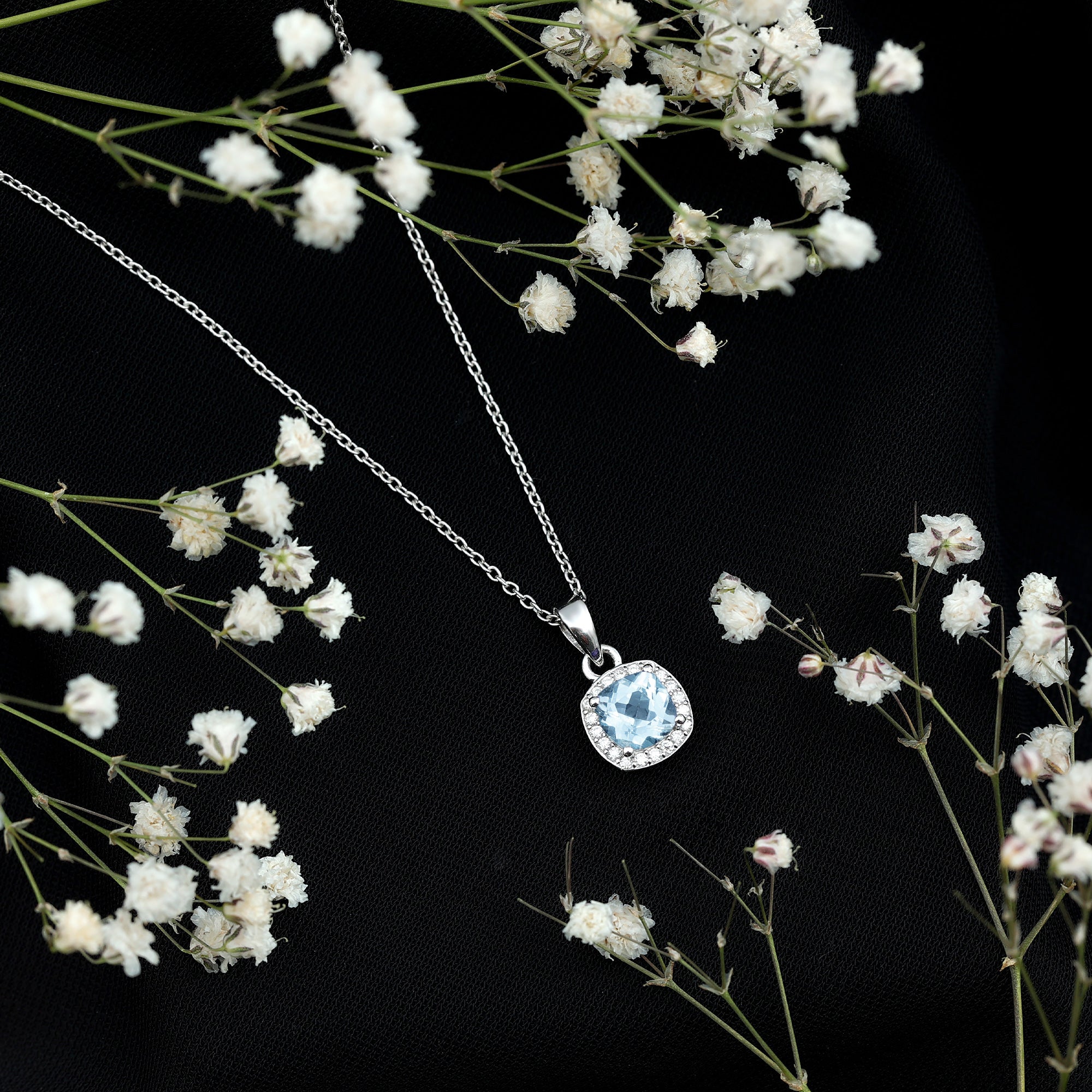 Natural Sky Blue Topaz Birthstone Necklace With Silver Chain AAA 92.5 Sterling Silver - Rosec Jewels