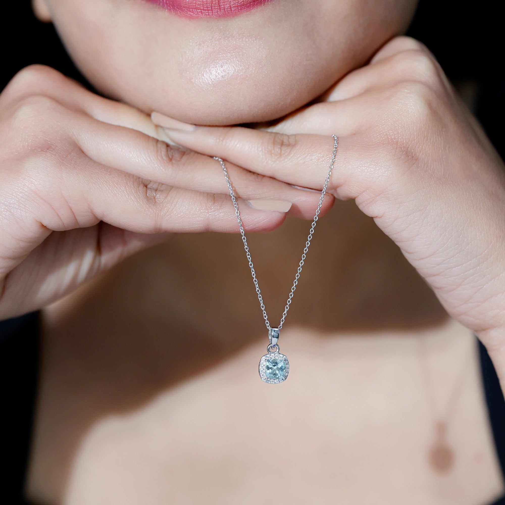 Natural Sky Blue Topaz Birthstone Necklace With Silver Chain AAA 92.5 Sterling Silver - Rosec Jewels