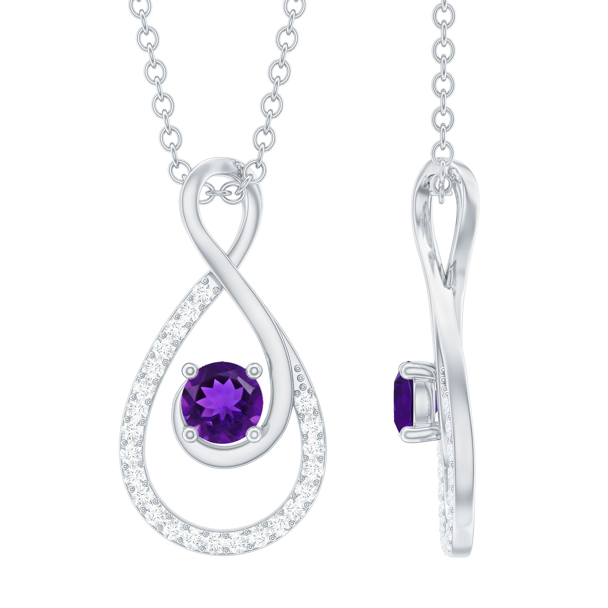 Certified Real Amethyst and Diamond Infinity Pendant Necklace