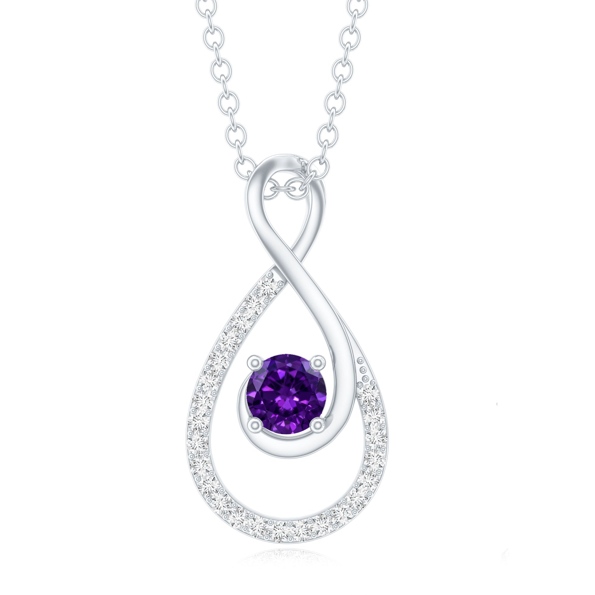 Natural Amethyst Infinity Pendant Necklace with Diamond AAA - Rosec Jewels