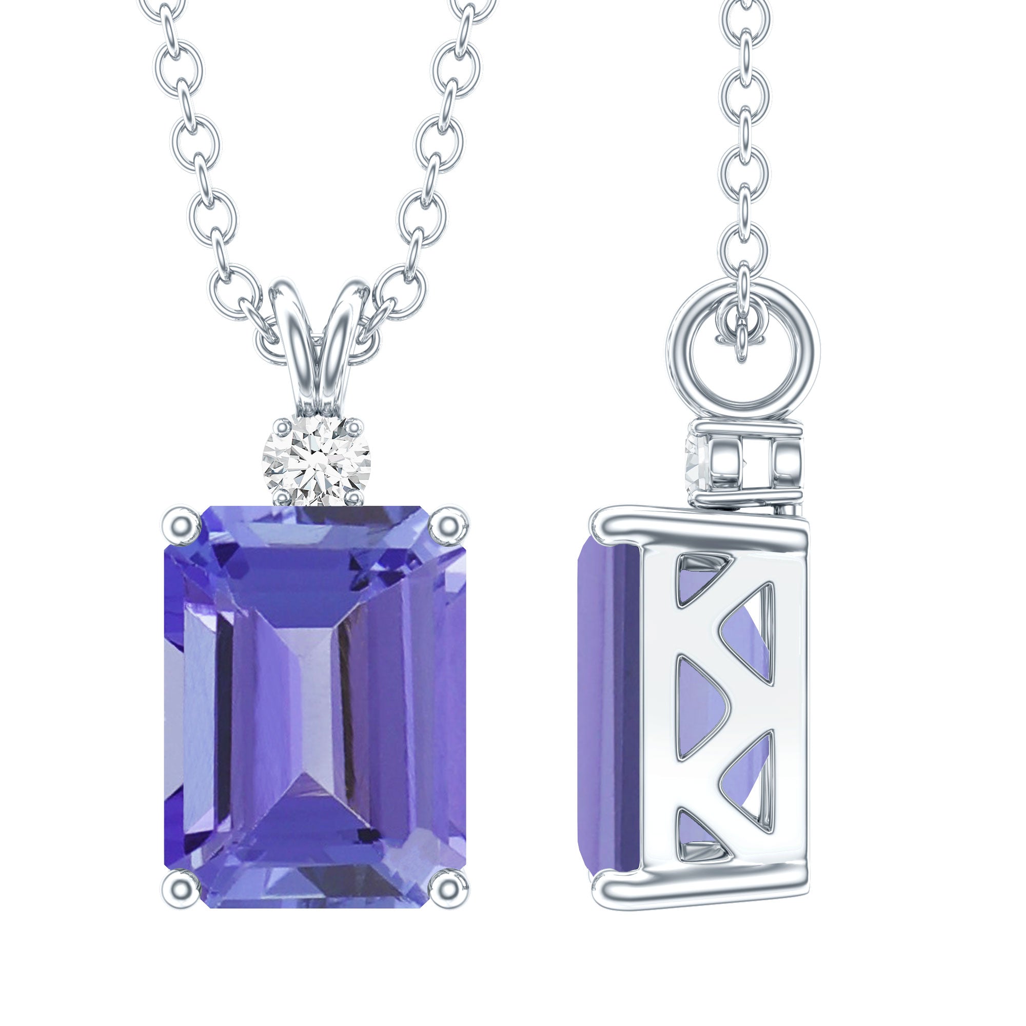 Natural 2 Carat Tanzanite Emerald Cut Necklace with Silver Chain AAA 92.5 Sterling Silver - Rosec Jewels