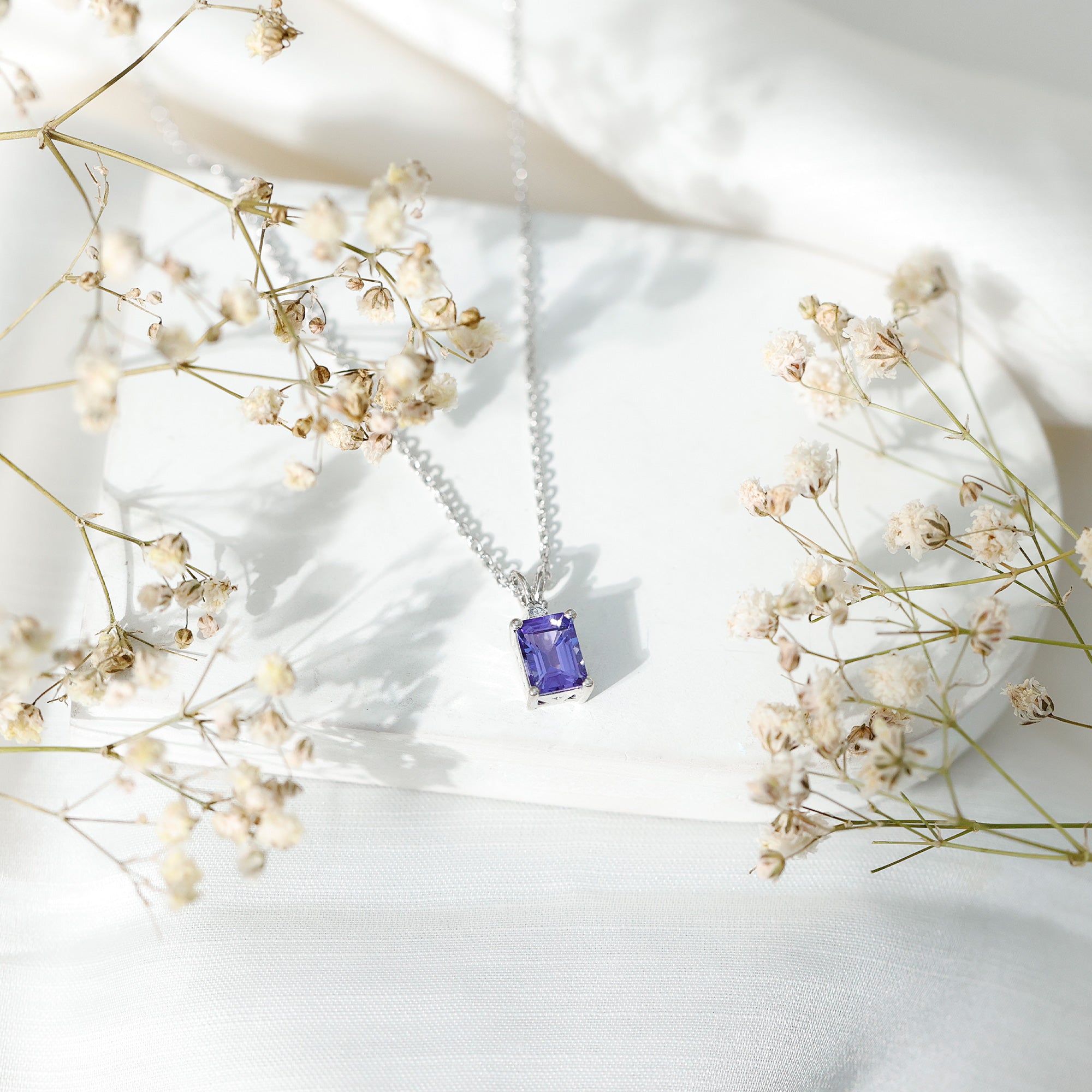 Natural 2 Carat Tanzanite Emerald Cut Necklace with Silver Chain AAA 92.5 Sterling Silver - Rosec Jewels