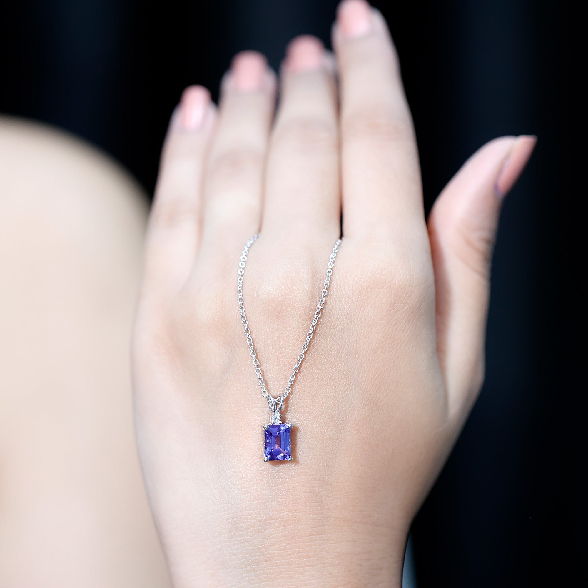 Natural 2 Carat Tanzanite Emerald Cut Necklace with Silver Chain AAA 92.5 Sterling Silver - Rosec Jewels