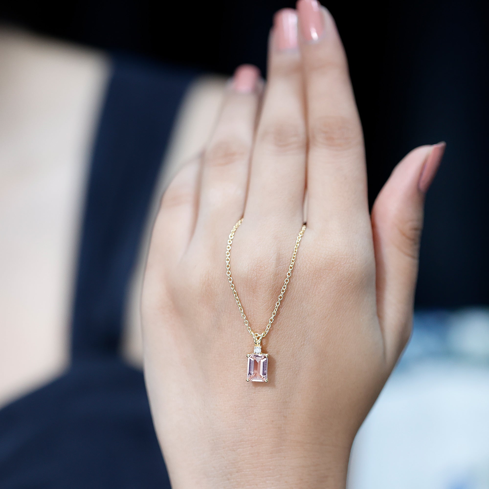 Certified 1.8 Carat Emerald Cut Morganite Solitaire Necklace with Silver Chain AAA 14K Yellow Gold Plated Silver - Rosec Jewels
