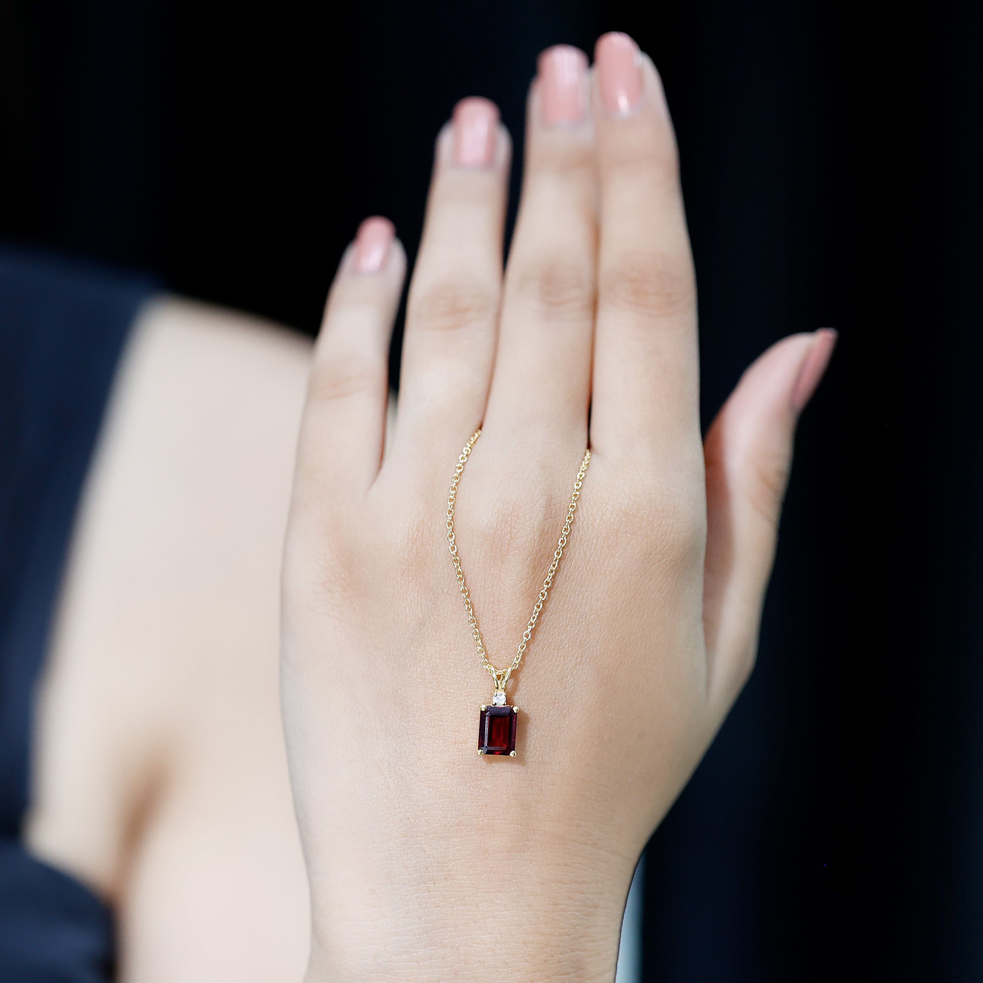 2 Carat Emerald Cut Rhodolite Solitaire Necklace with Lab Diamond AAA 14K Yellow Gold Plated Silver - Rosec Jewels